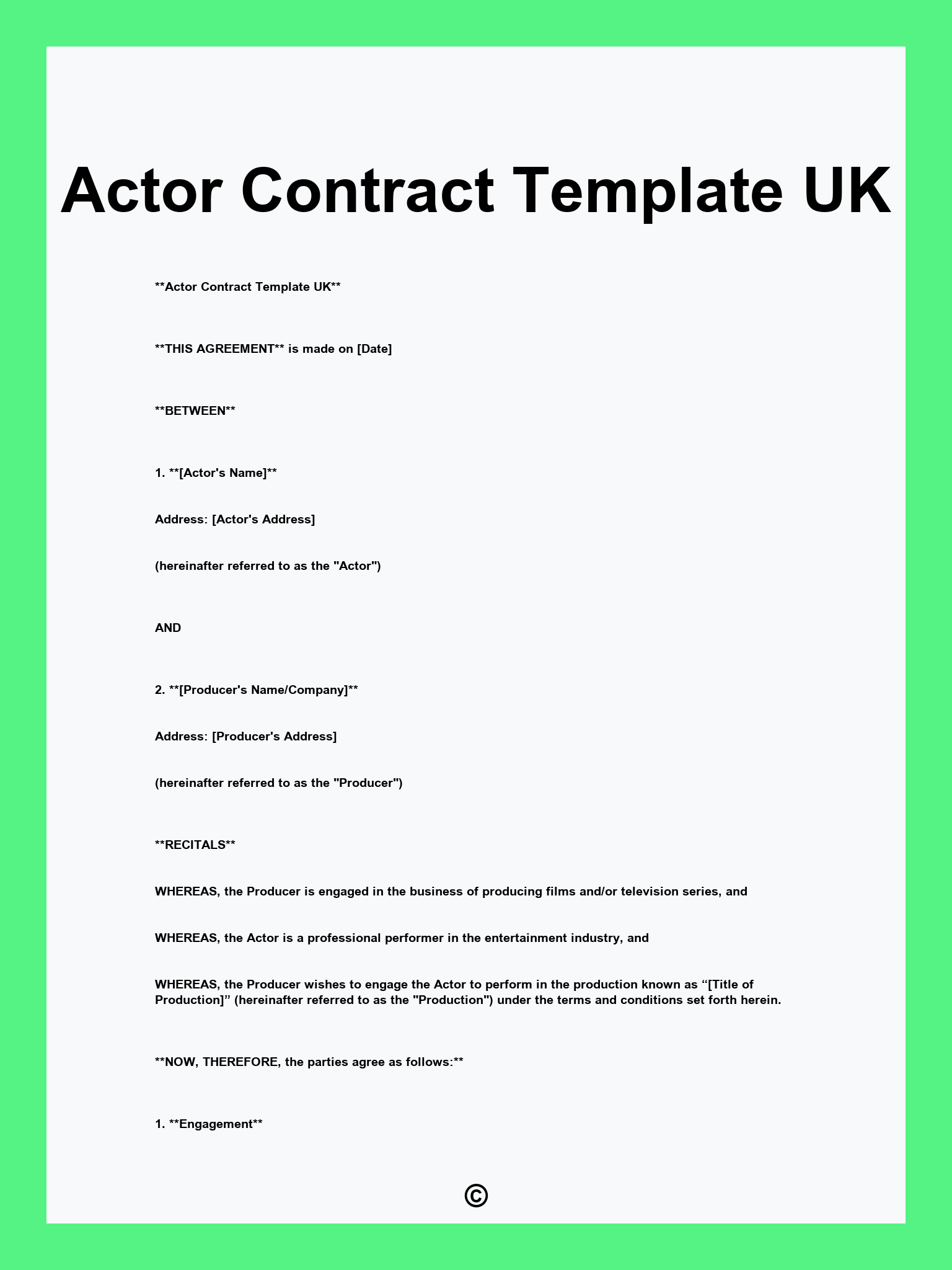 Actor Contract Template UK