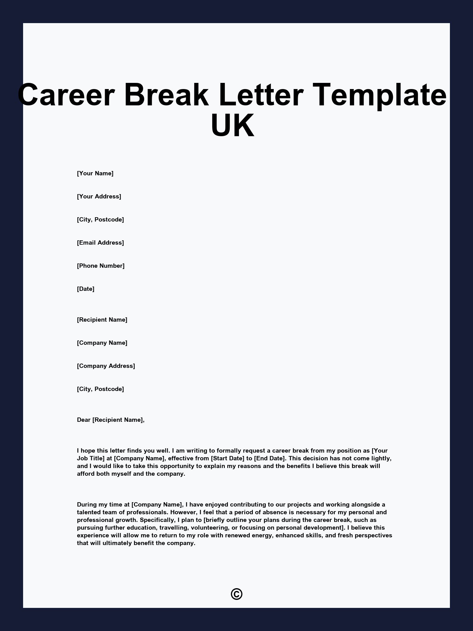 Career Break Letter Template UK
