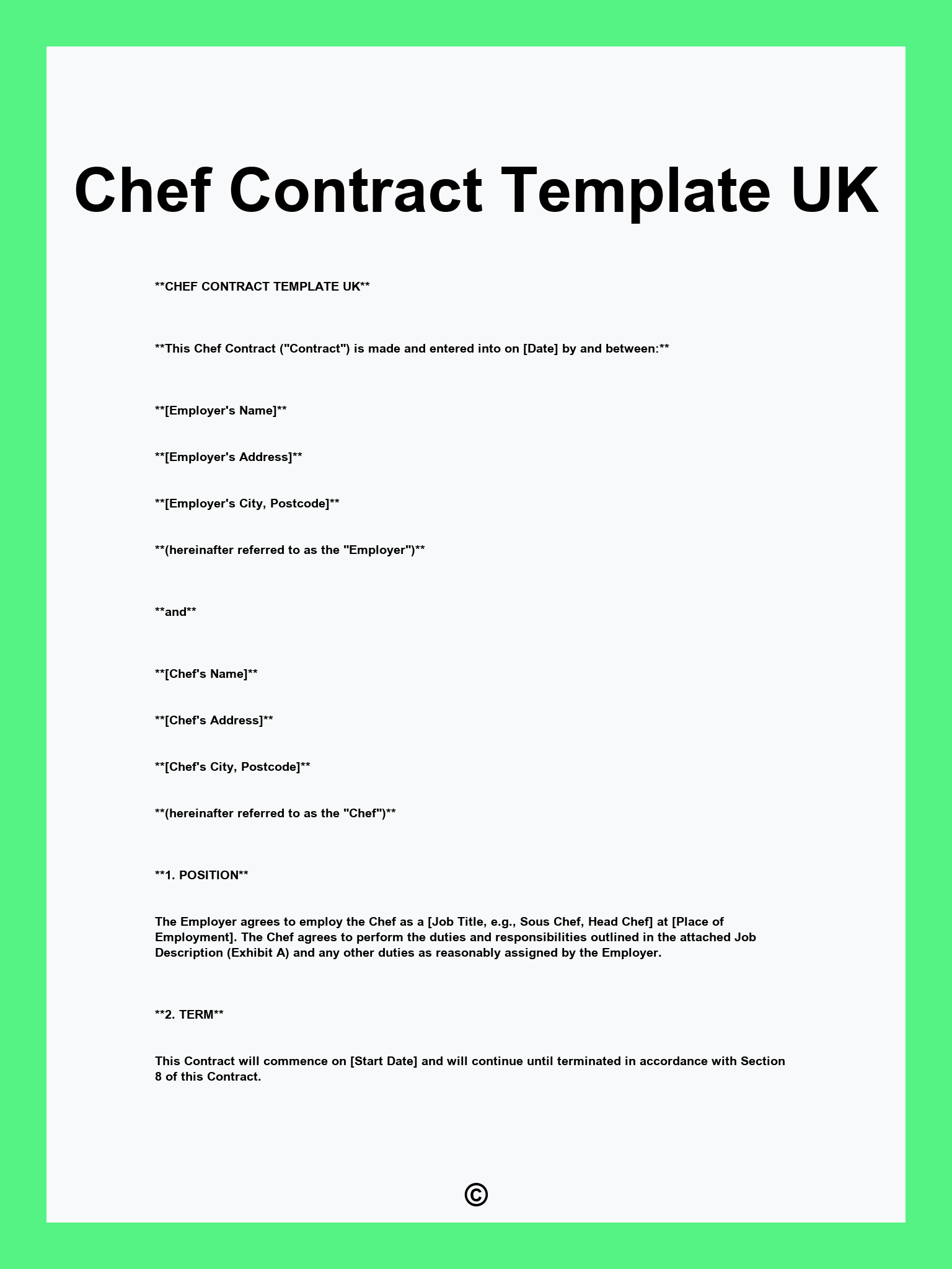Chef Contract Template UK