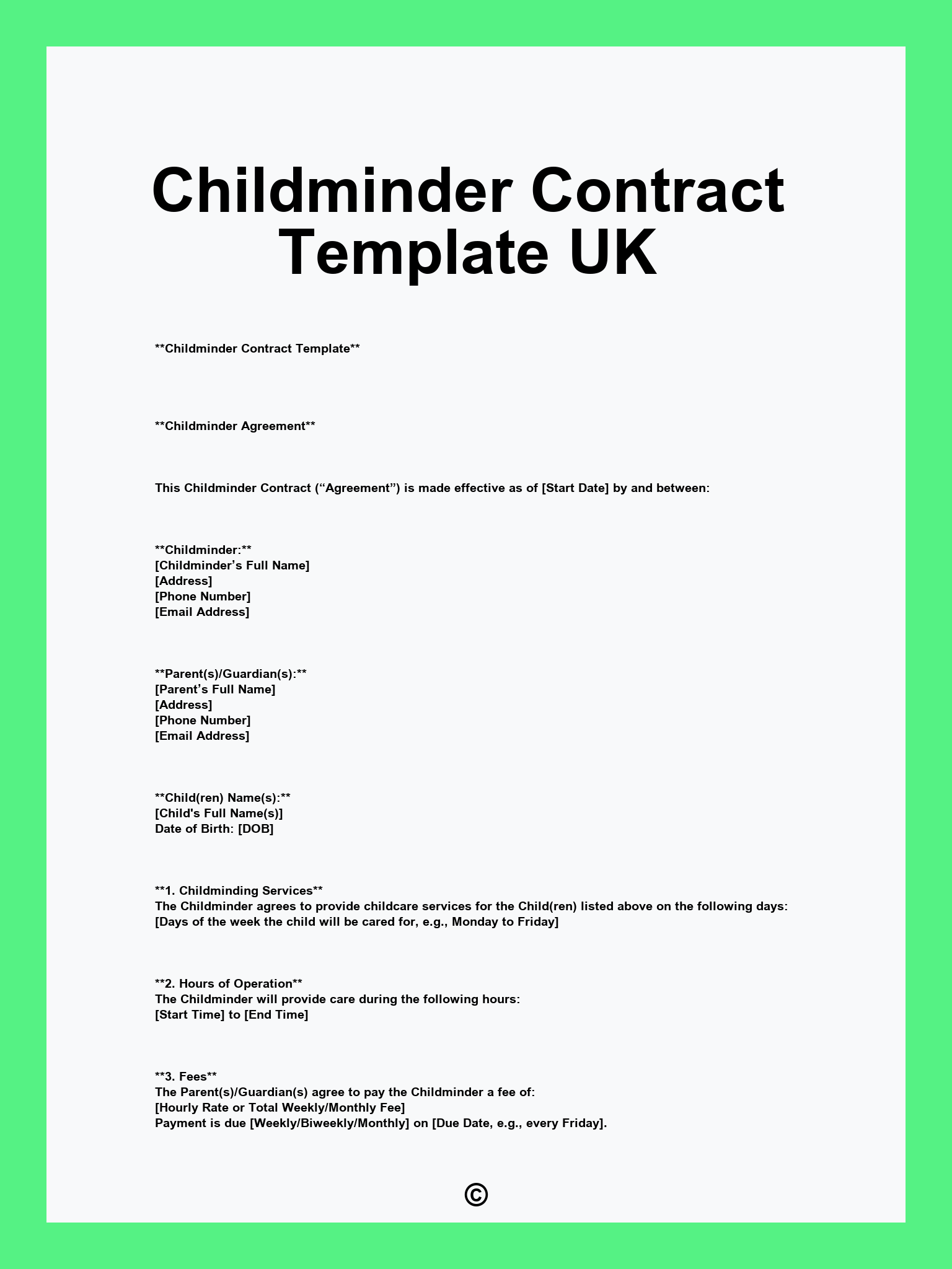 Childminder Contract Template UK