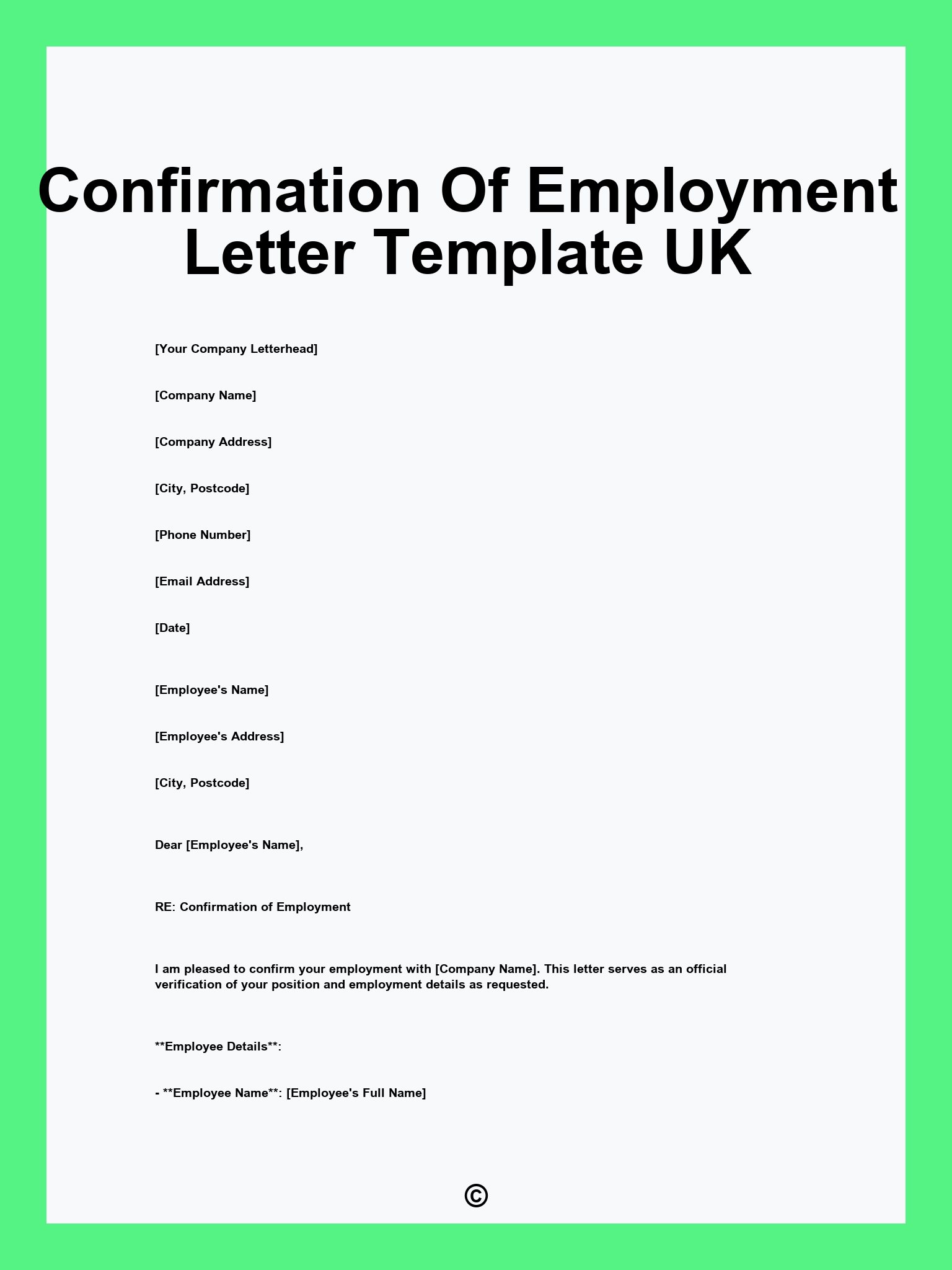 Confirmation Of Employment Letter Template UK