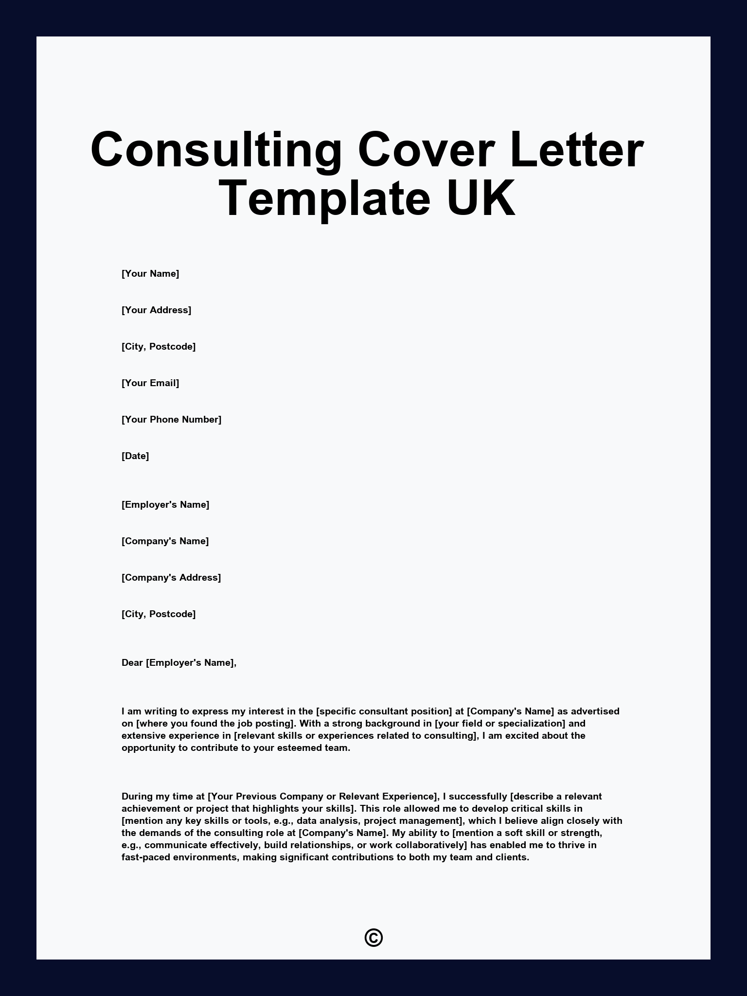 Consulting Cover Letter Template UK