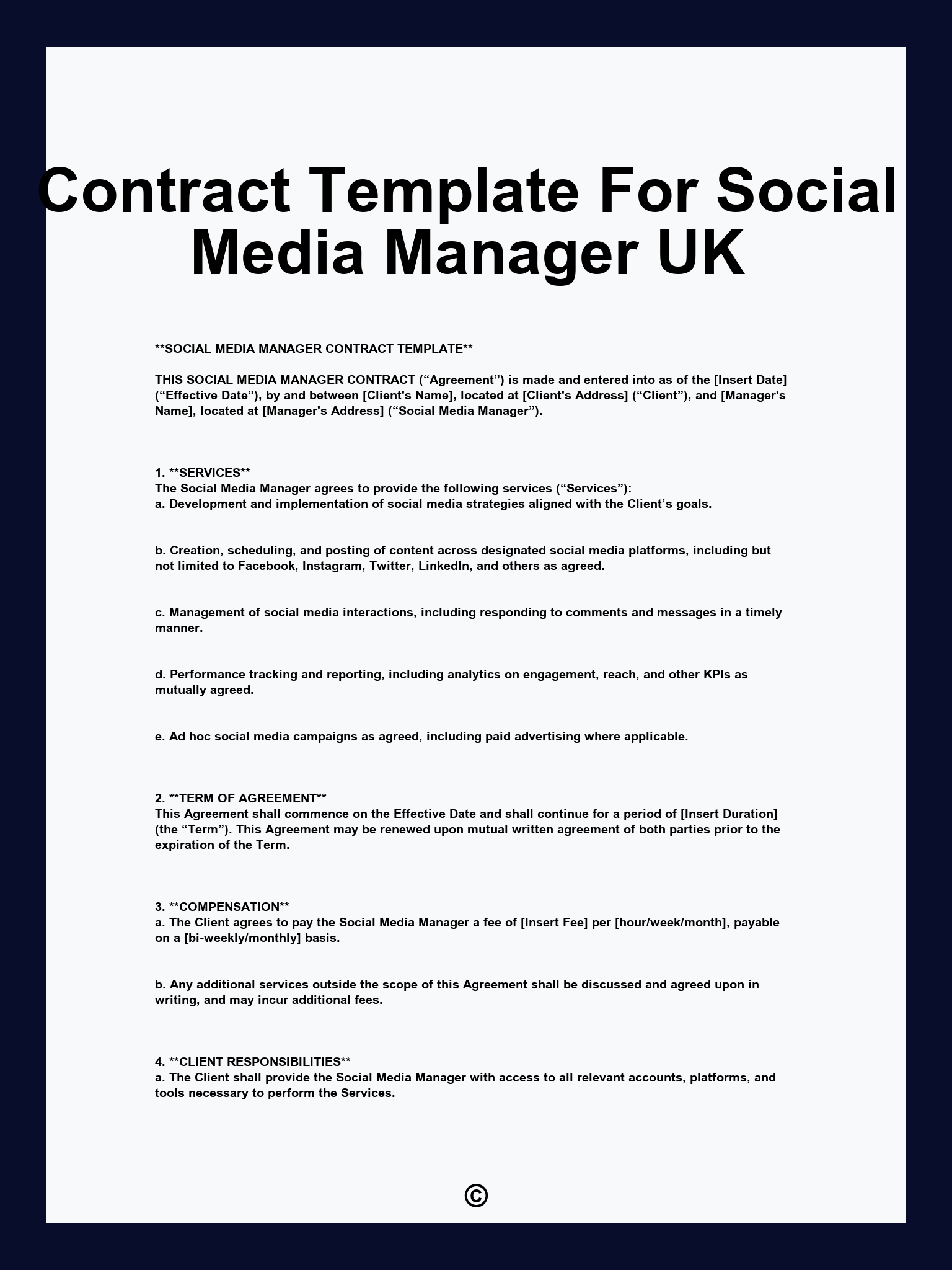 Contract Template For Social Media Manager UK
