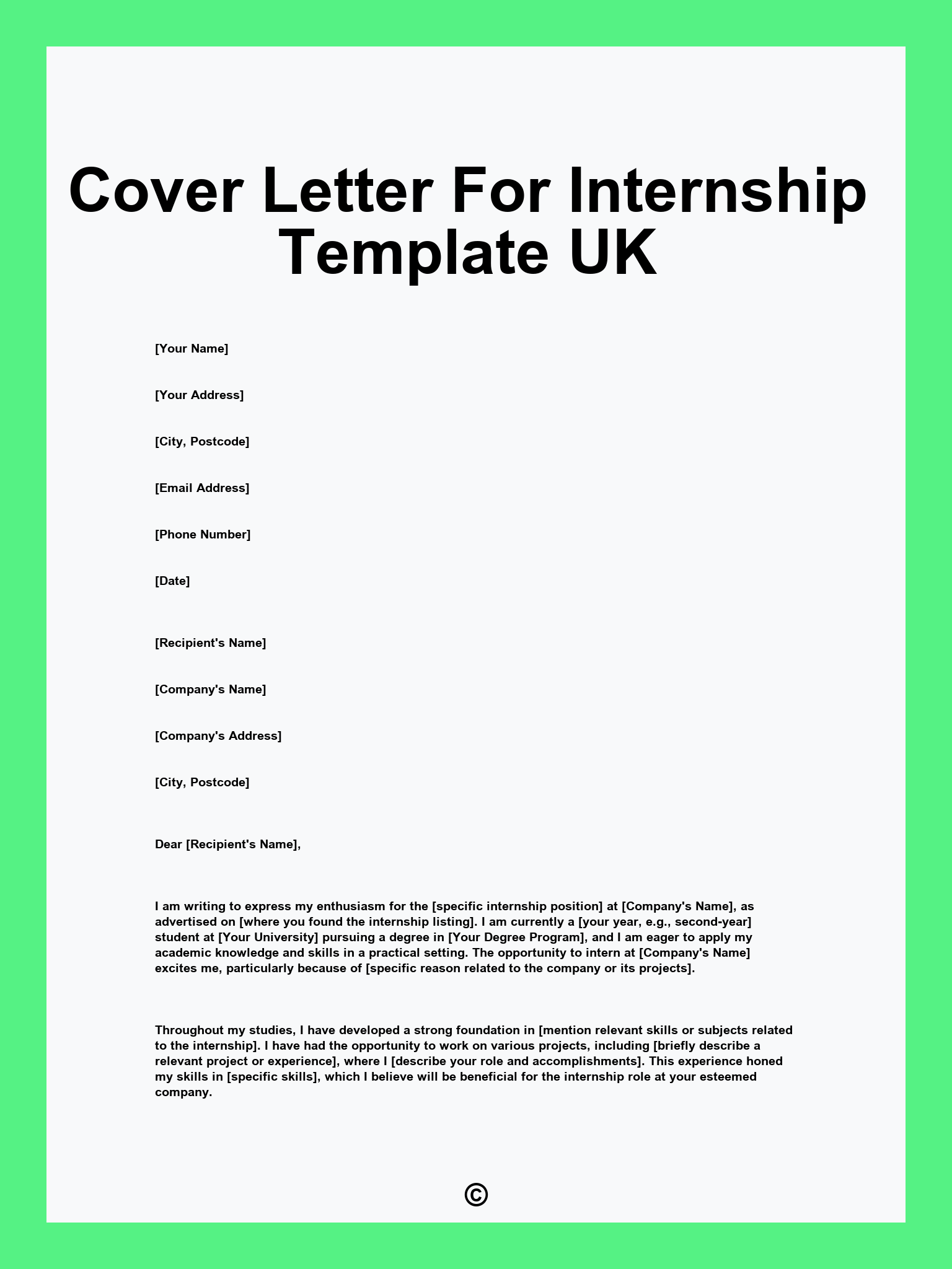 Cover Letter For Internship Template UK
