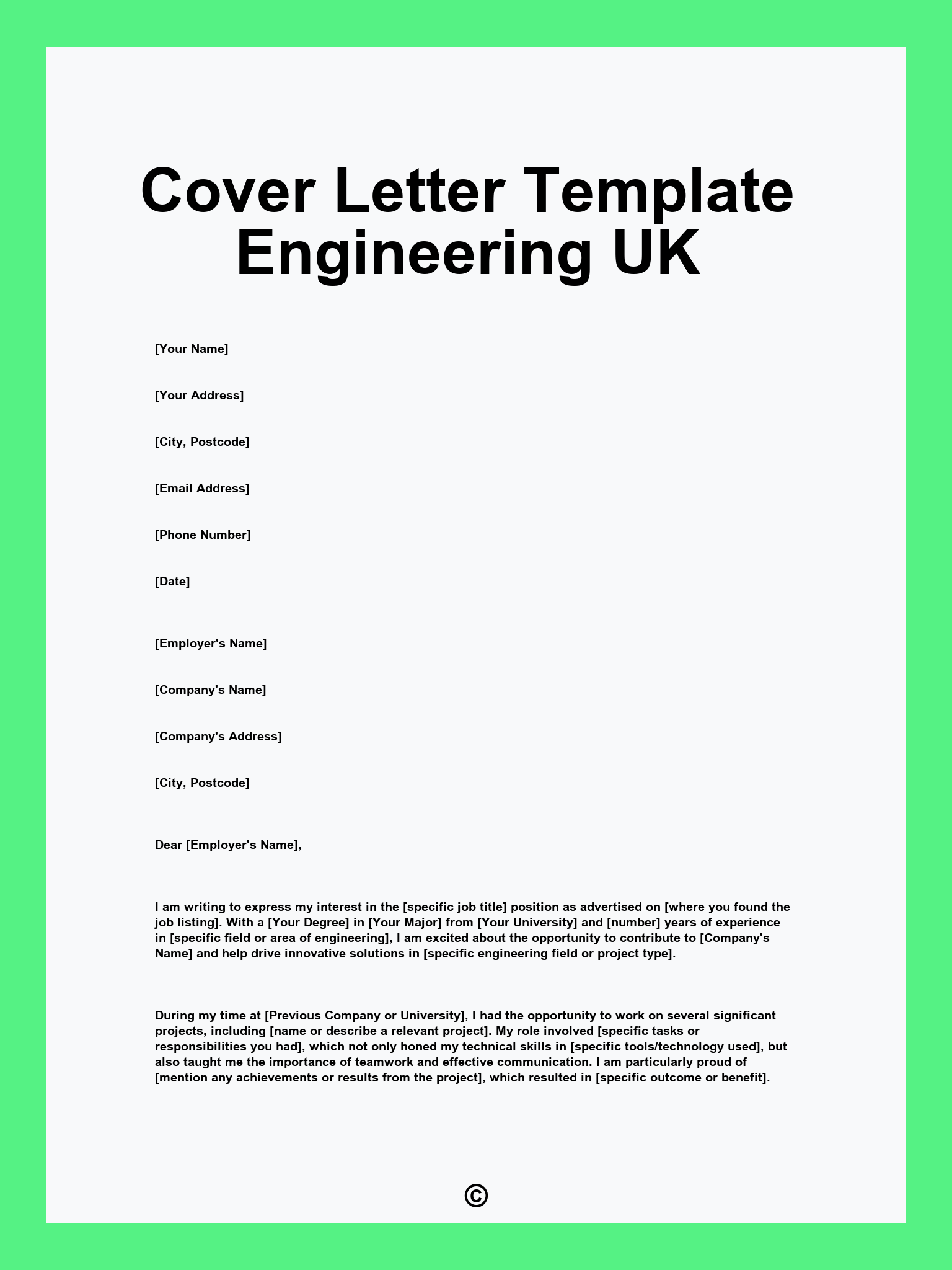Cover Letter Template Engineering UK