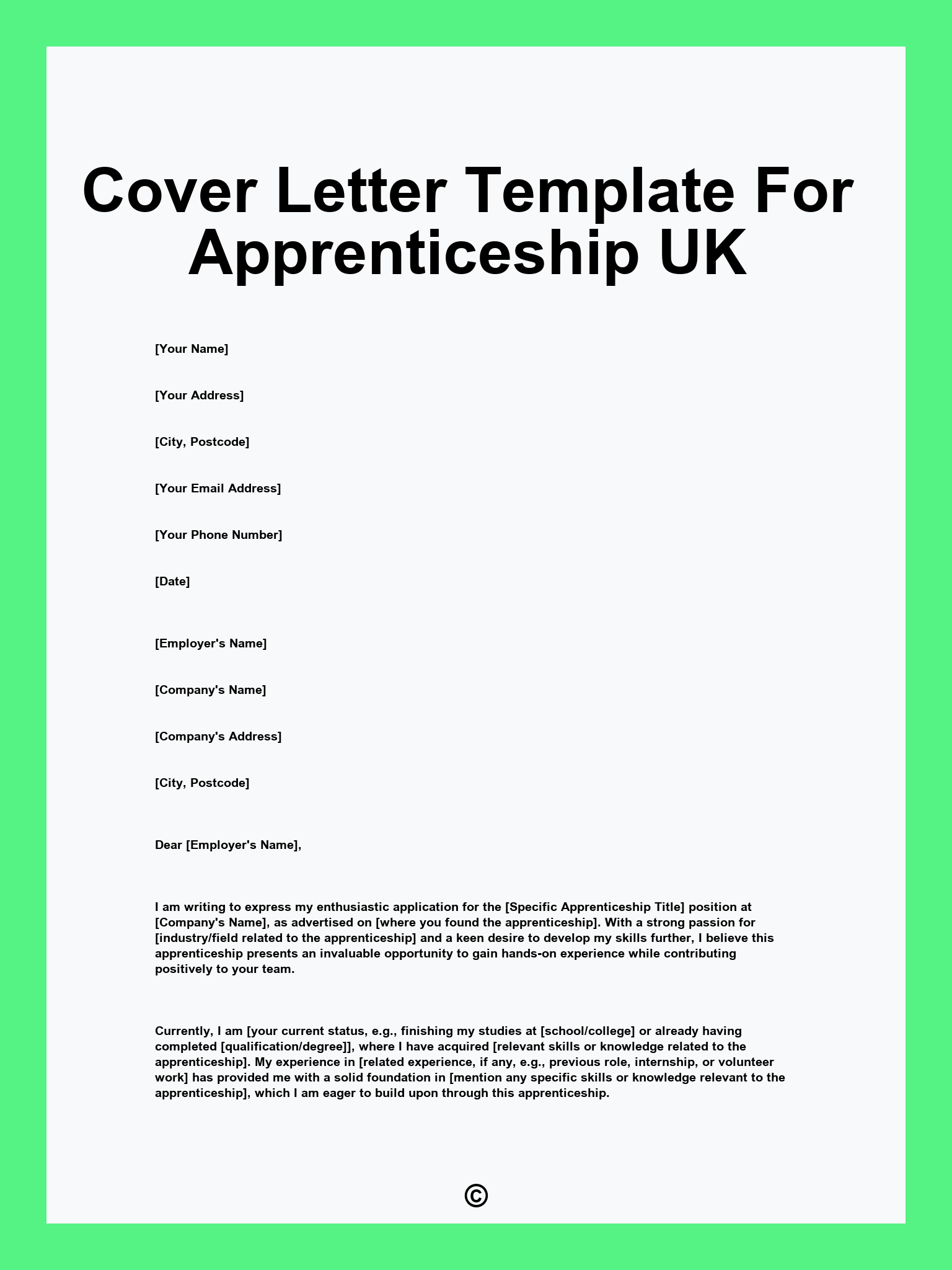 Cover Letter Template For Apprenticeship UK