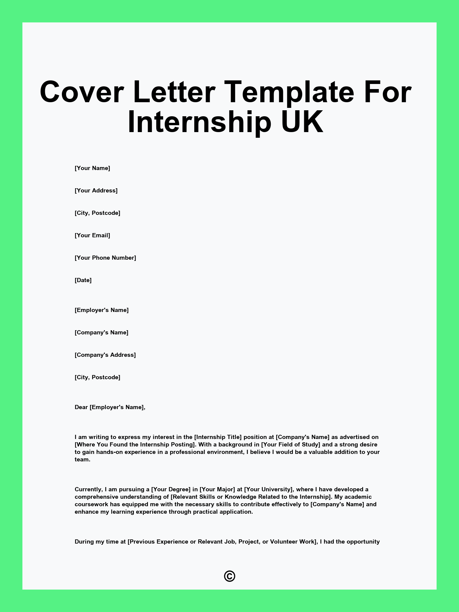 Cover Letter Template For Internship UK