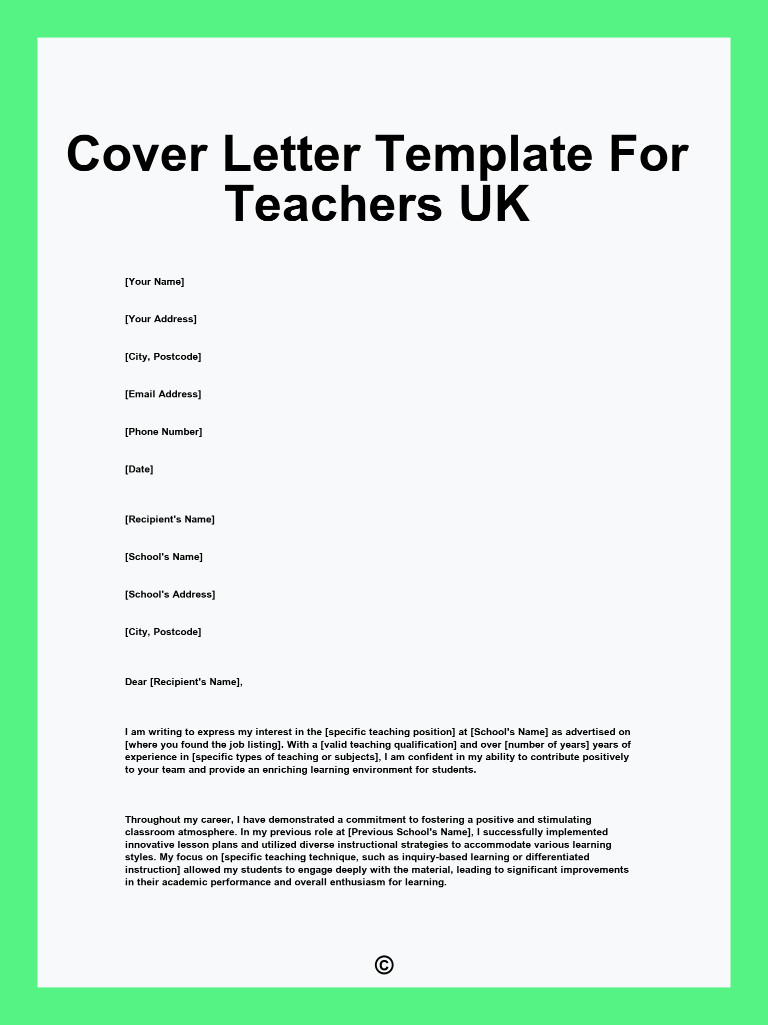 Cover Letter Template For Teachers UK