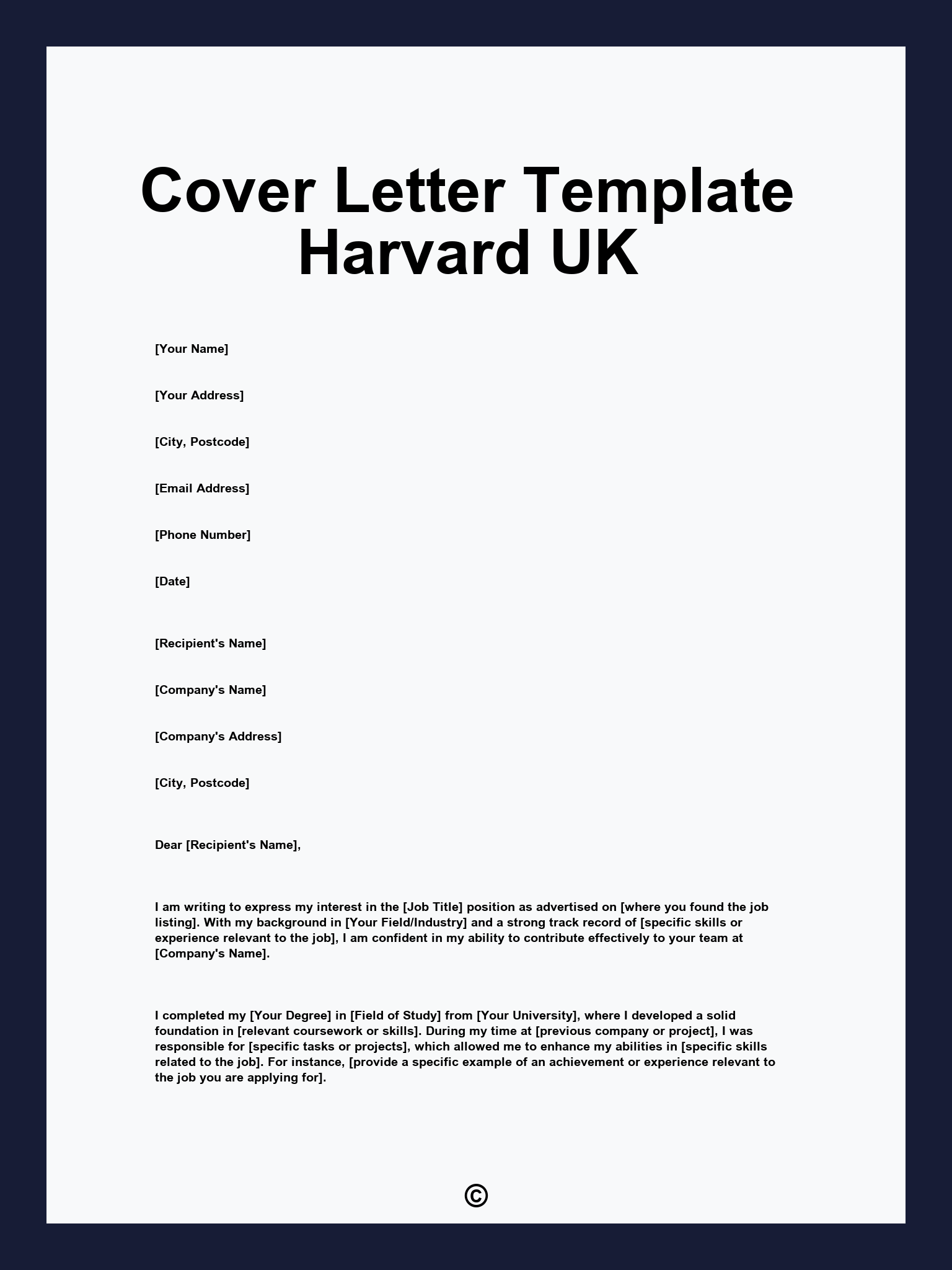 Cover Letter Template Harvard UK