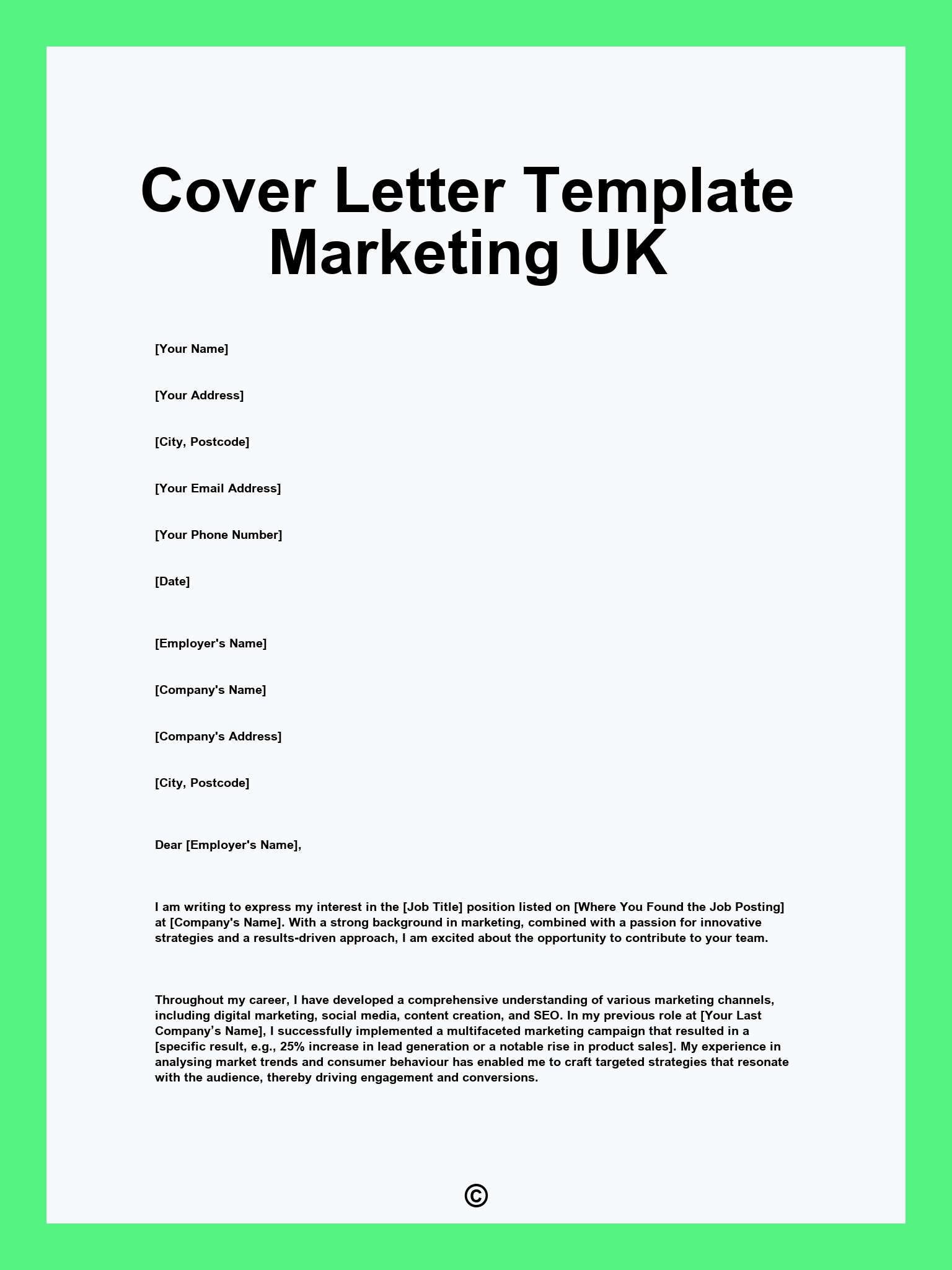 Cover Letter Template Marketing UK