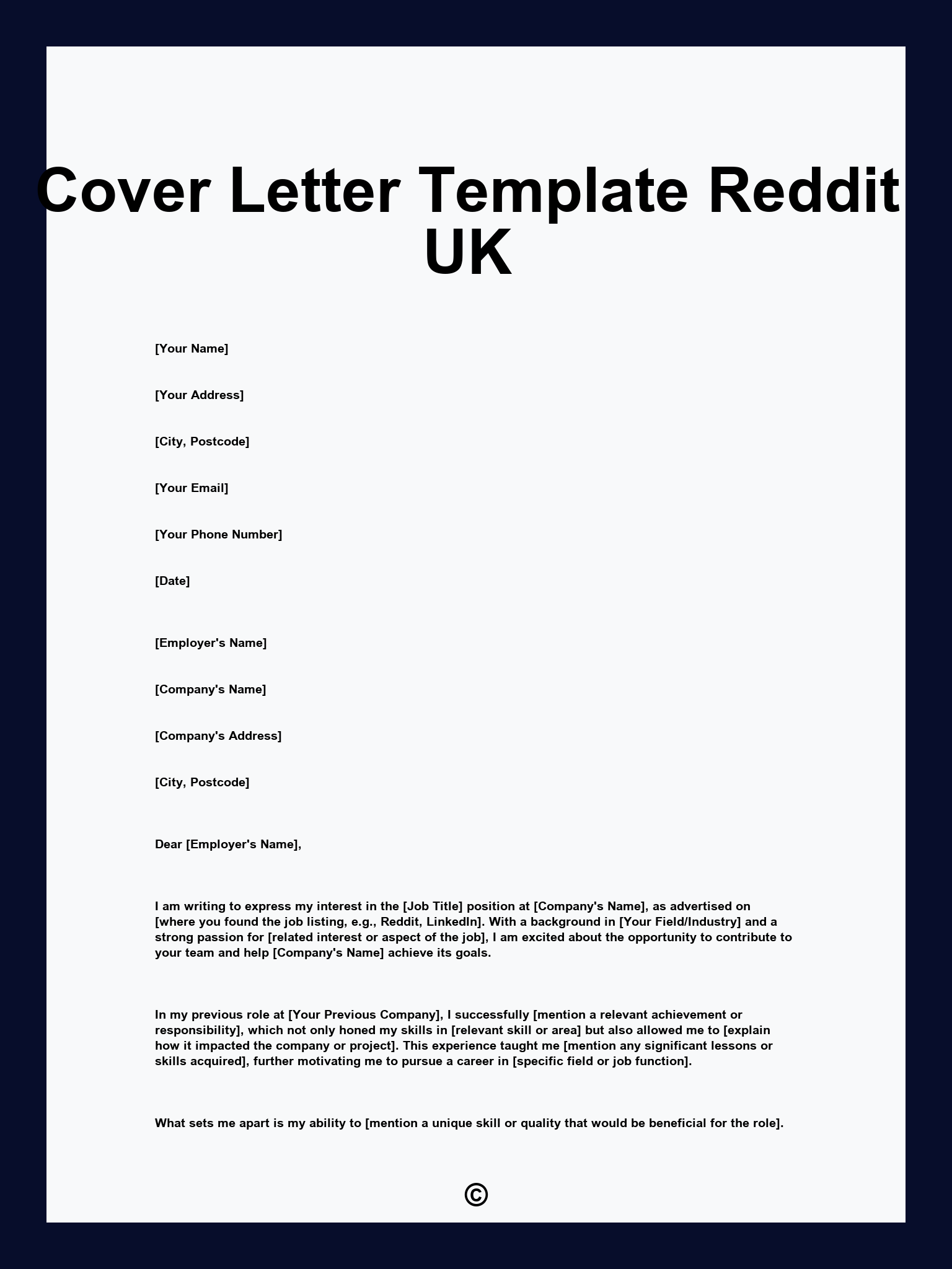 Cover Letter Template Reddit UK