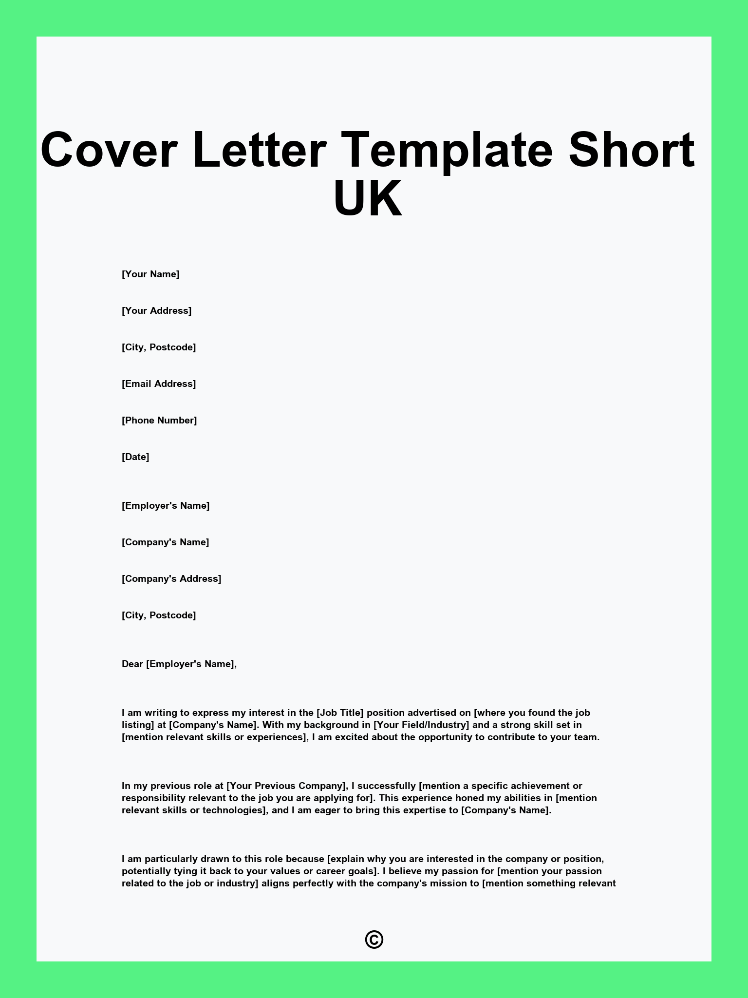 Cover Letter Template Short UK