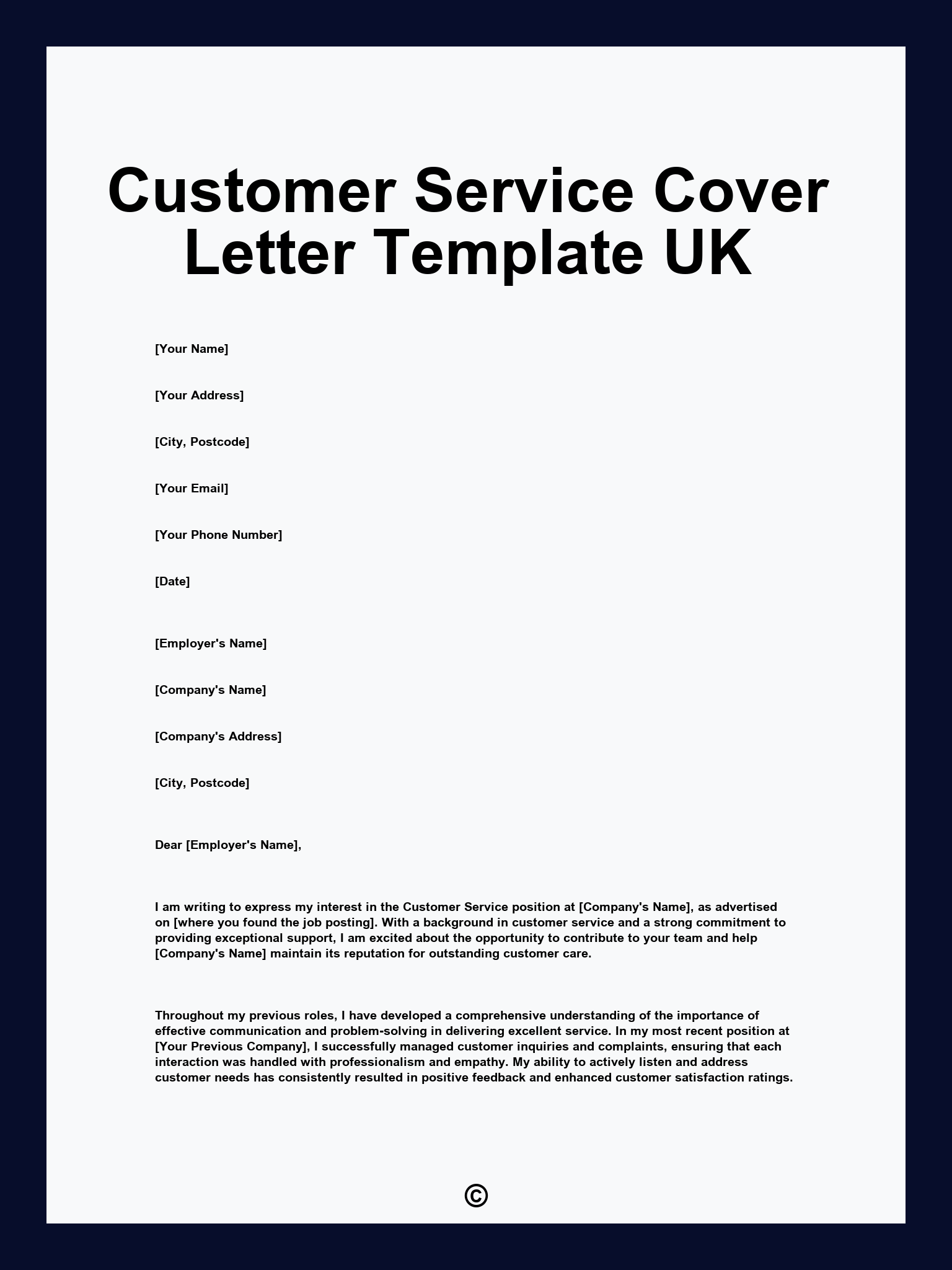 Customer Service Cover Letter Template UK