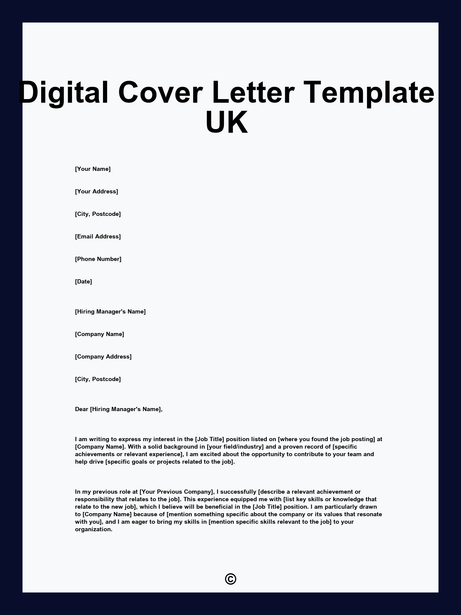 Digital Cover Letter Template UK