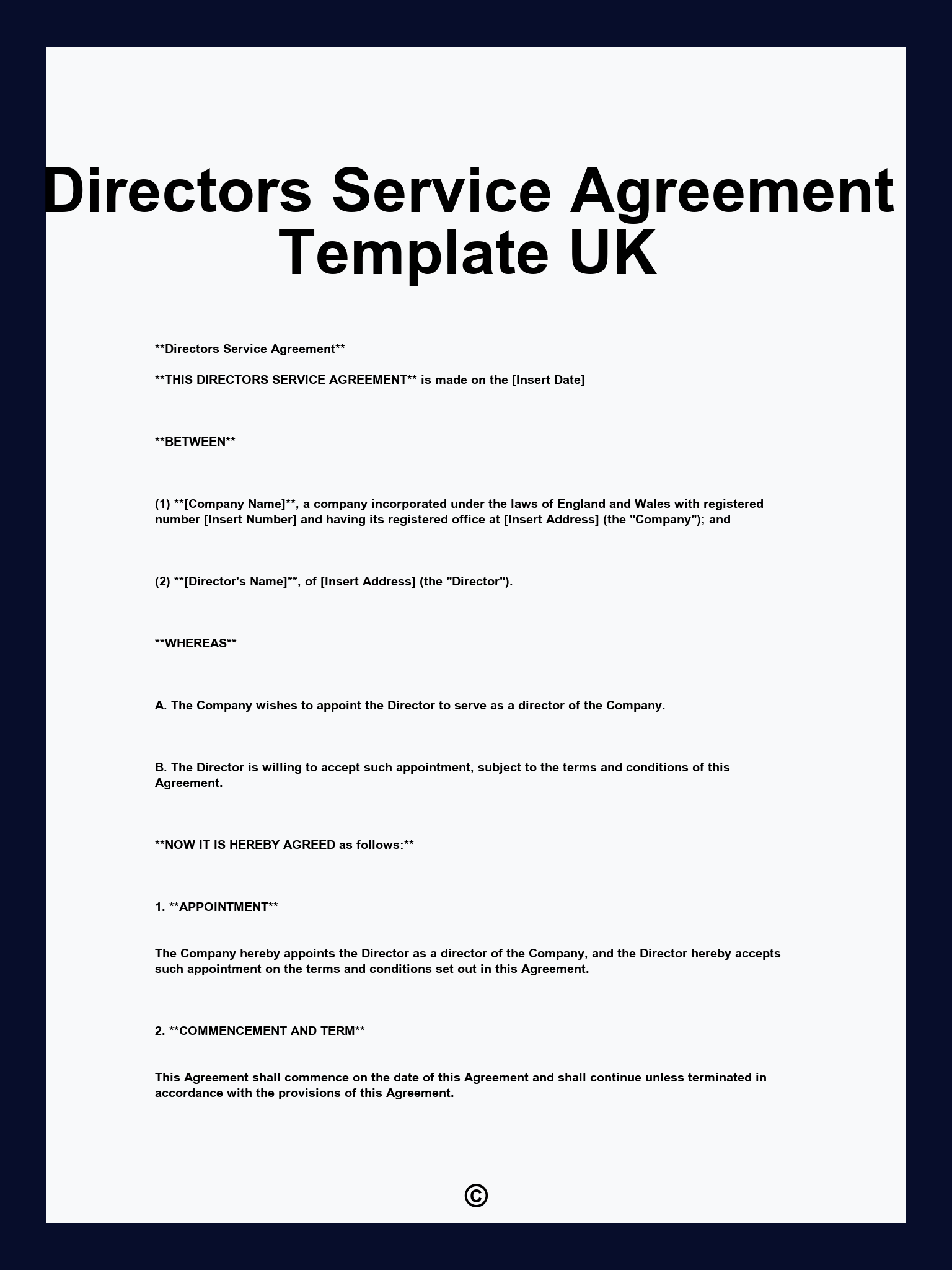 Directors Service Agreement Template UK