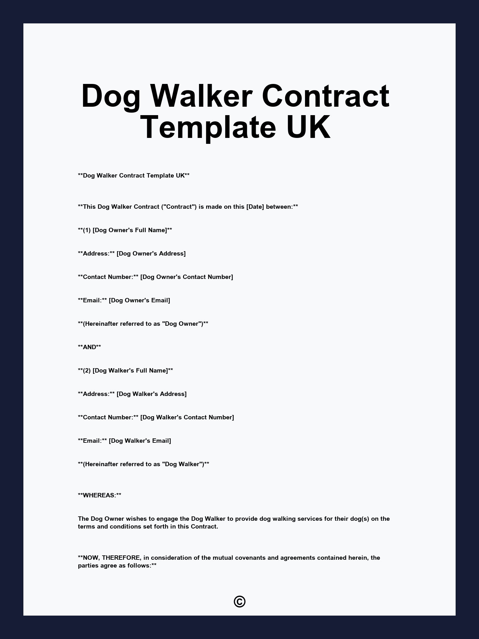 Dog Walker Contract Template UK