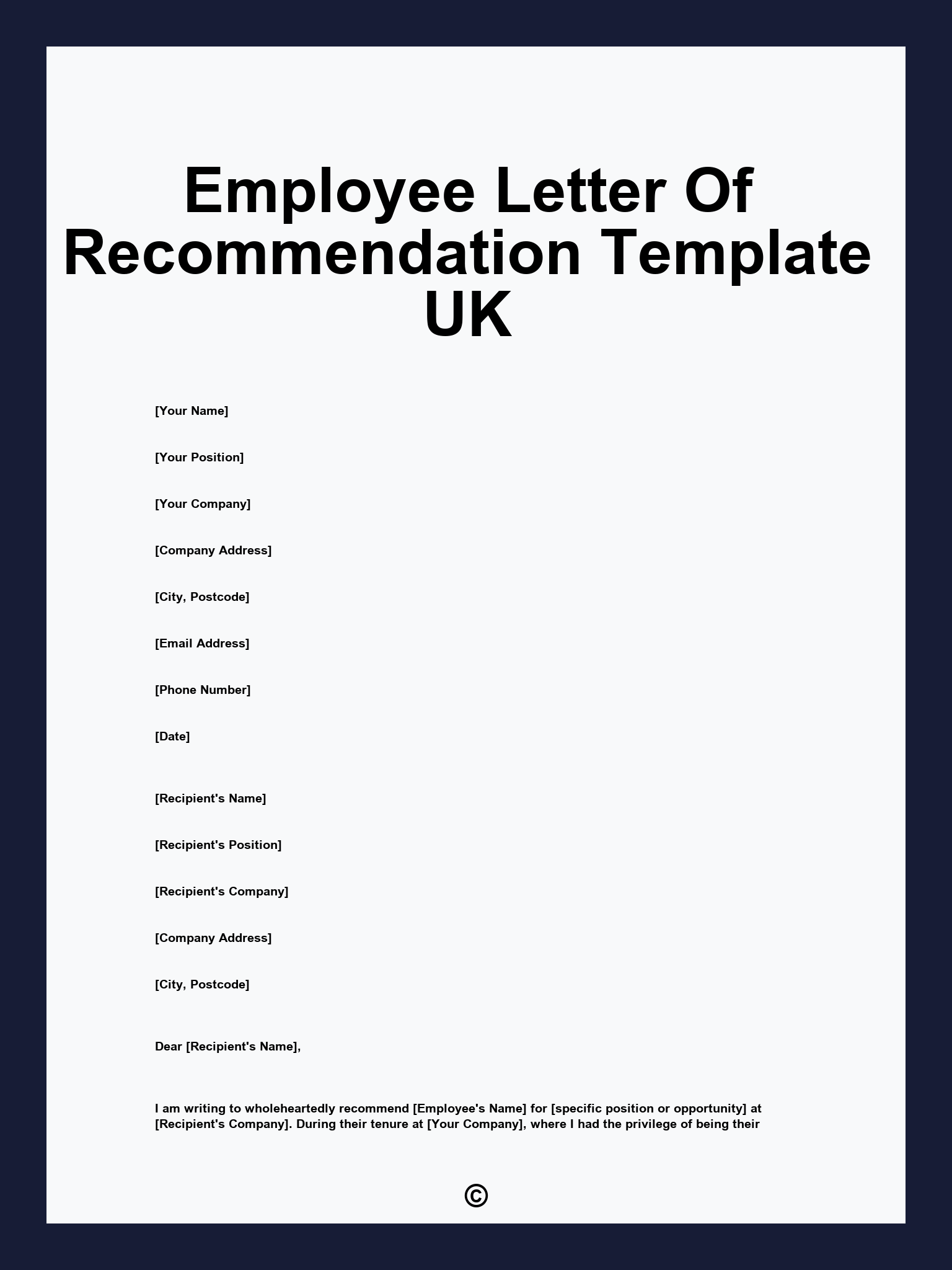 Employee Letter Of Recommendation Template UK