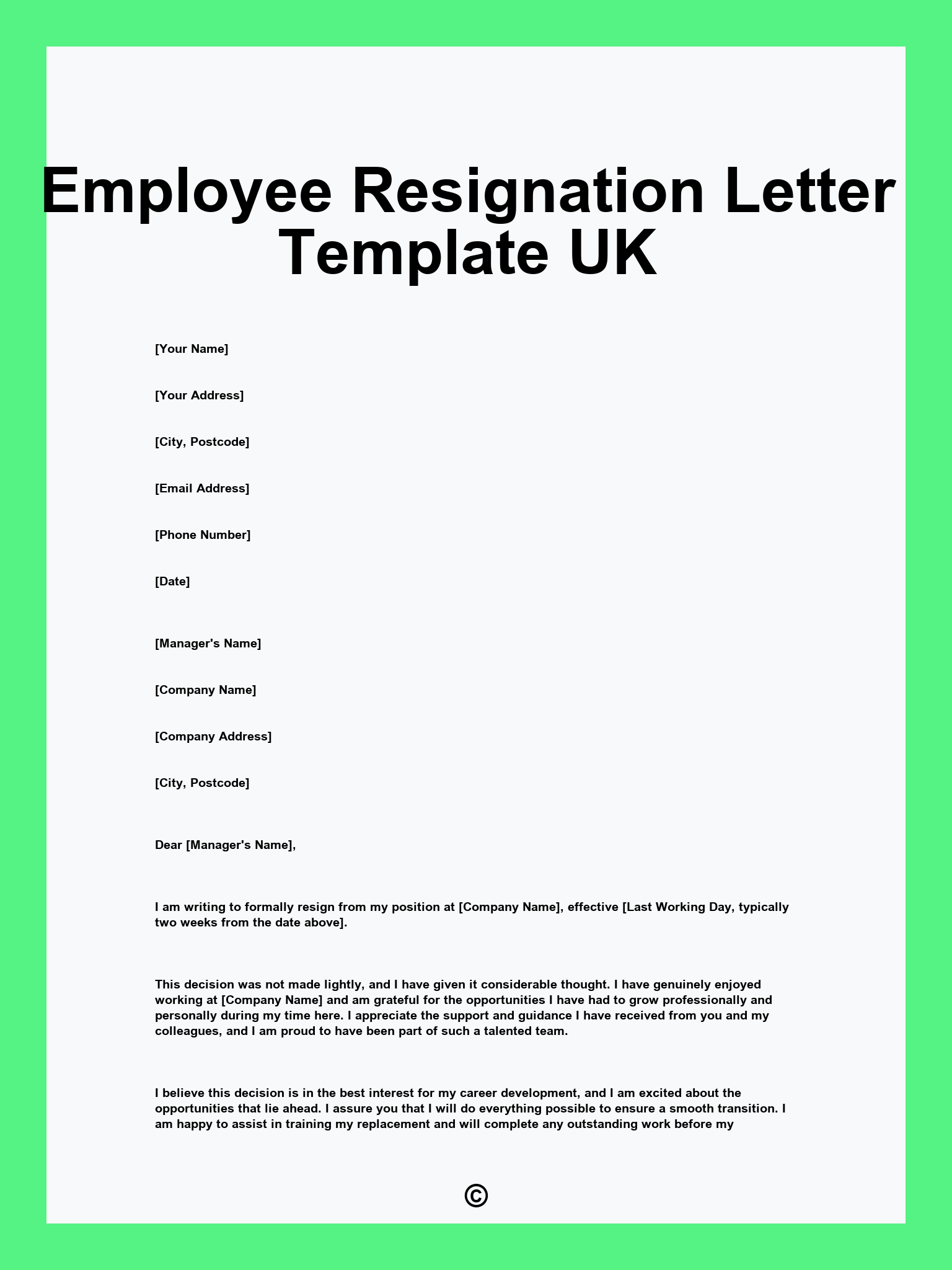 Employee Resignation Letter Template UK