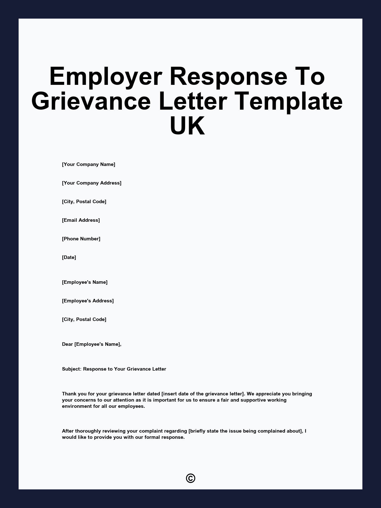 Employer Response To Grievance Letter Template UK