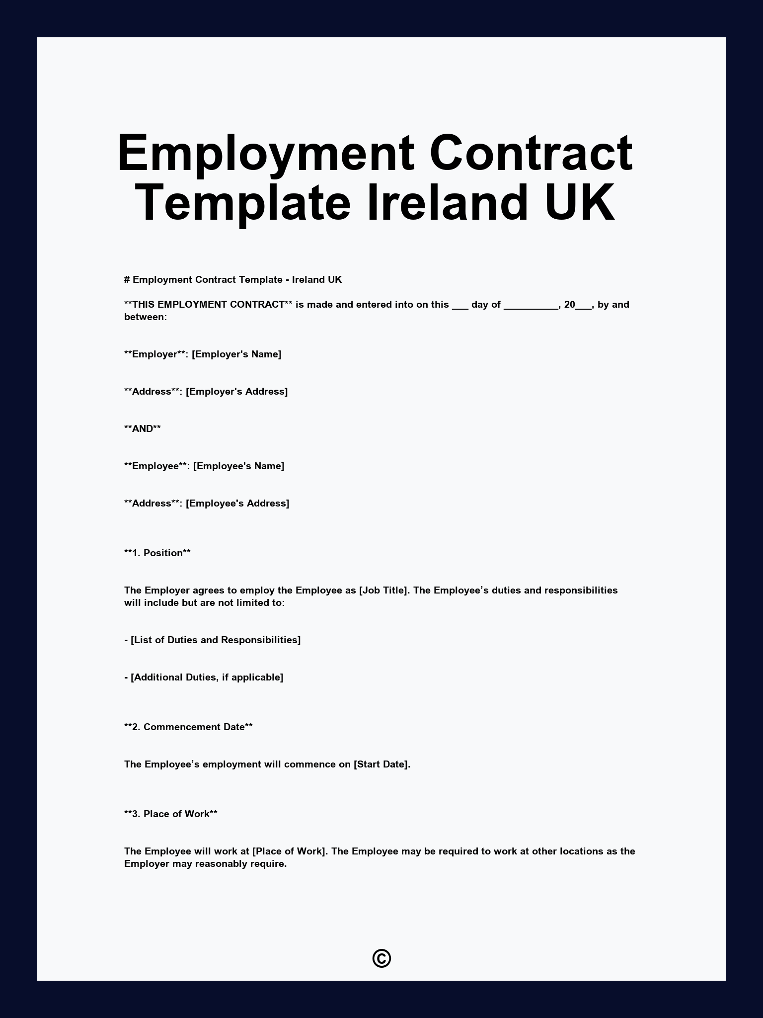 Employment Contract Template Ireland UK