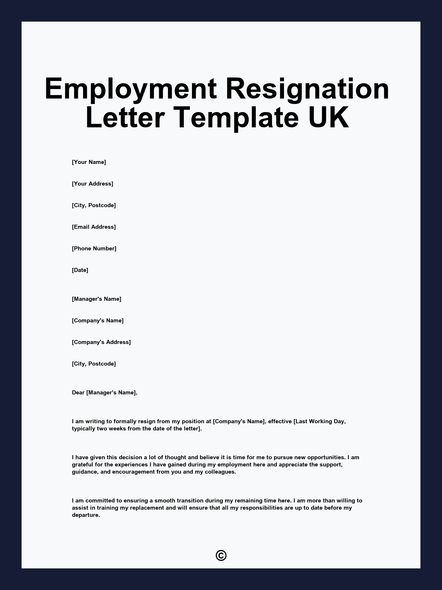Employment Resignation Letter Template UK