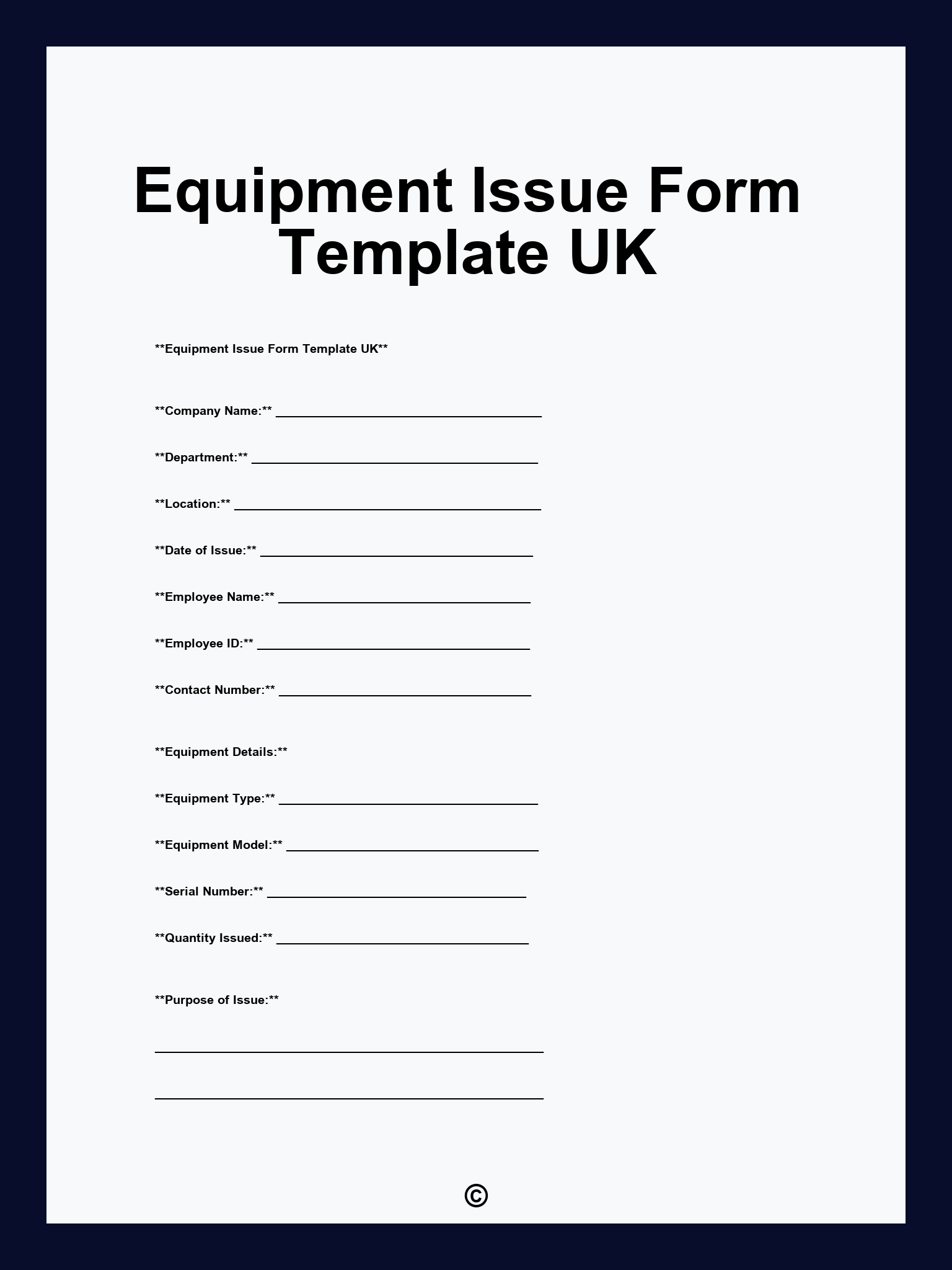 Equipment Issue Form Template UK