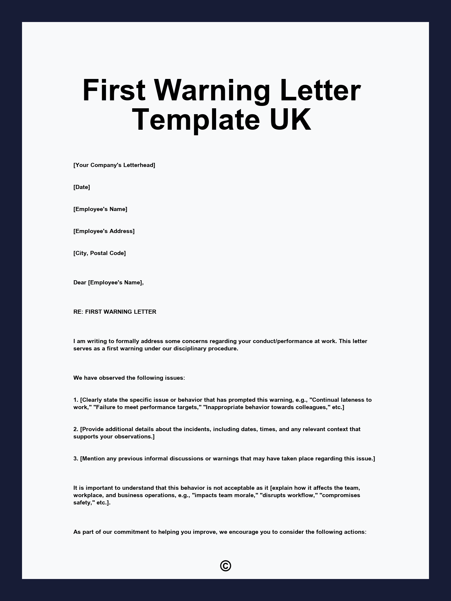 First Warning Letter Template UK