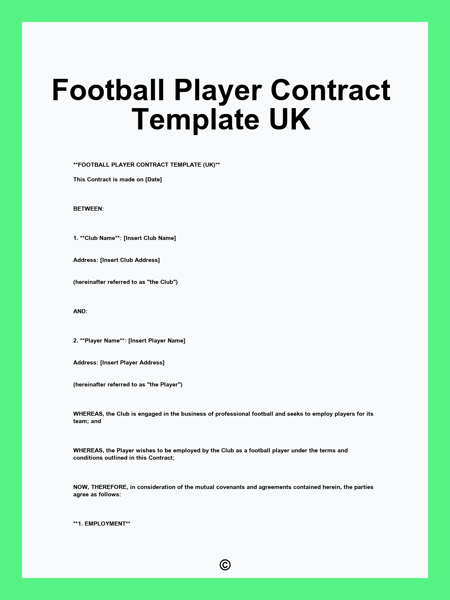 Football Player Contract Template UK