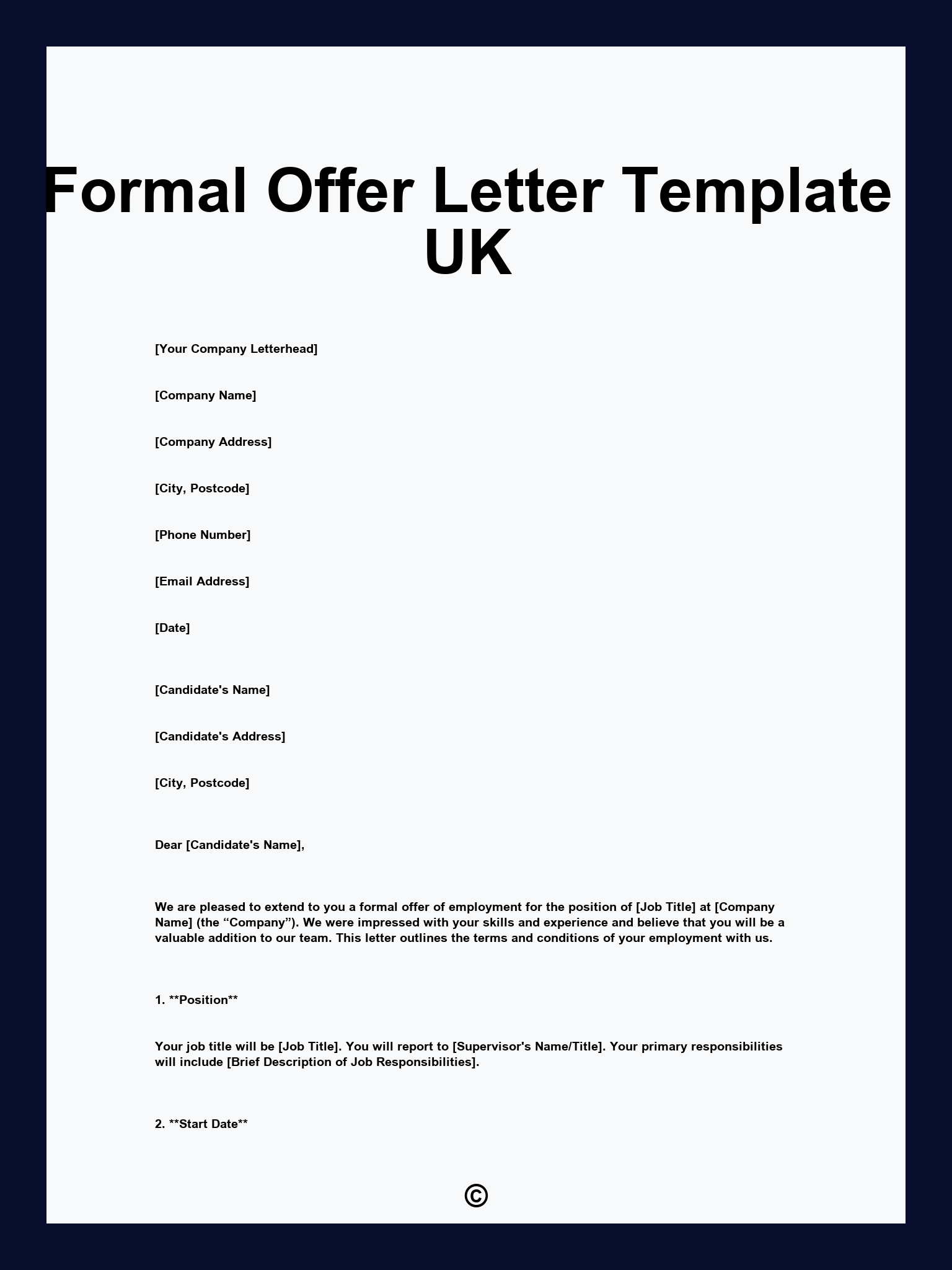 Formal Offer Letter Template UK