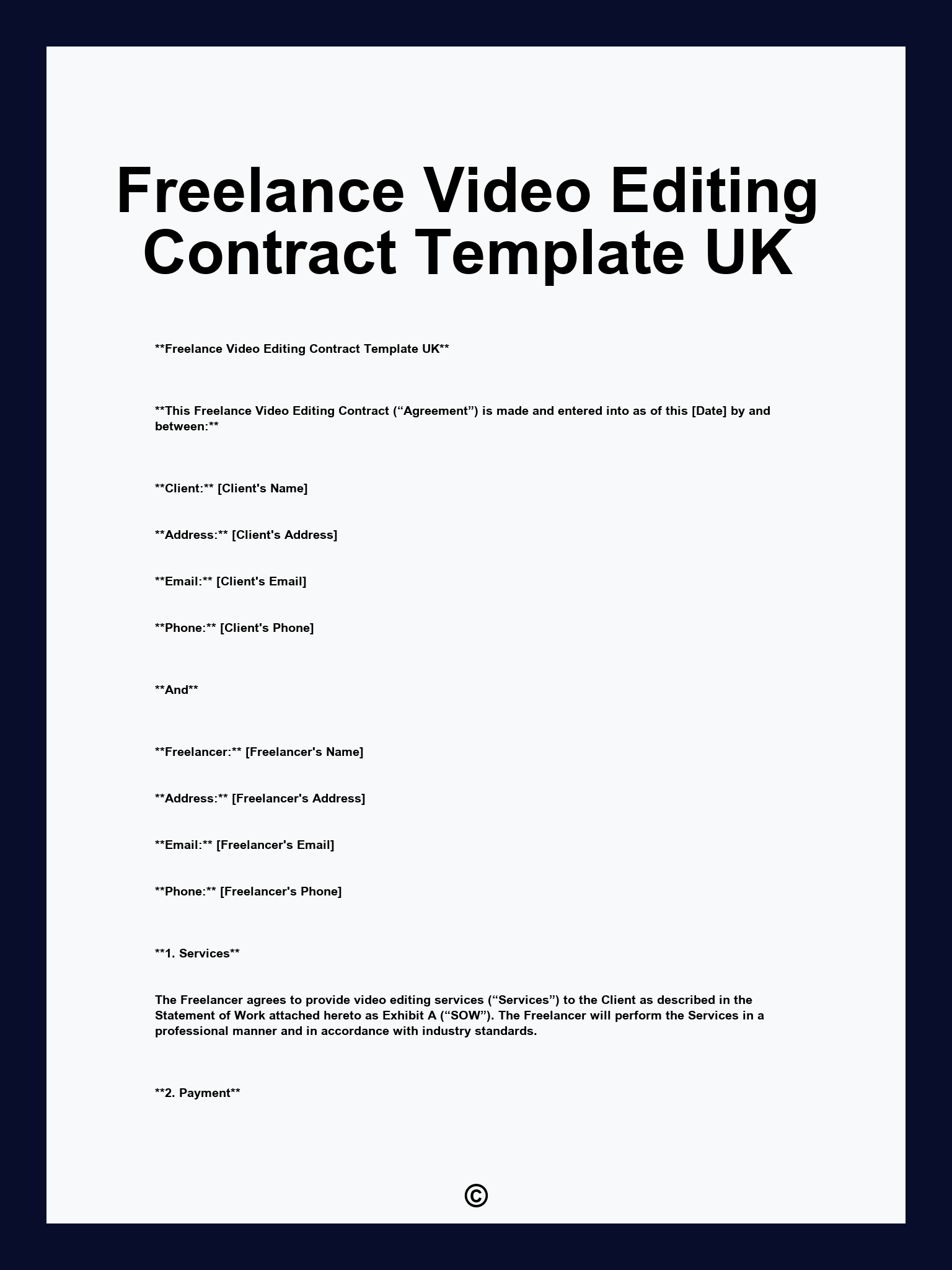 Freelance Video Editing Contract Template UK