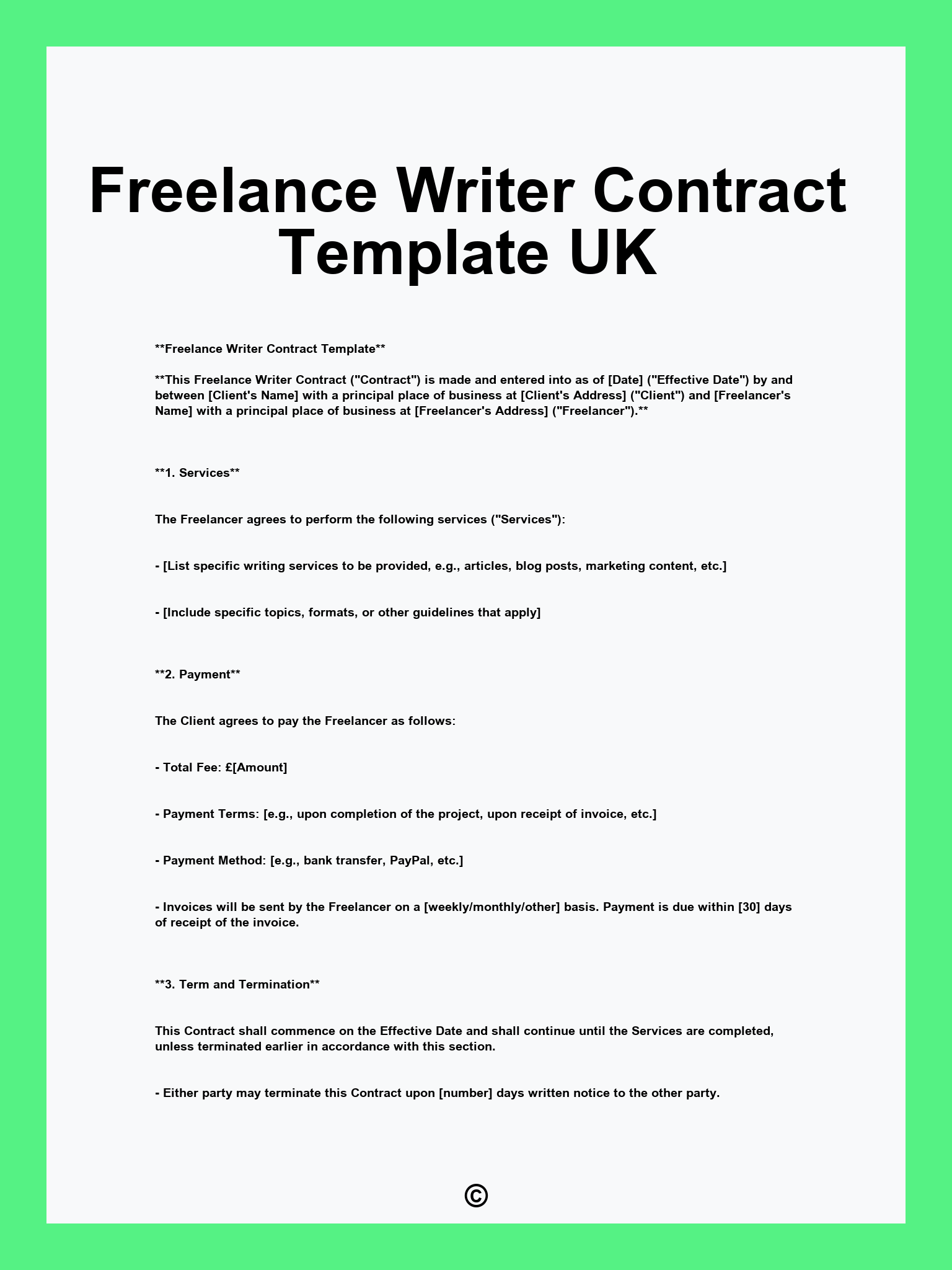 Freelance Writer Contract Template UK