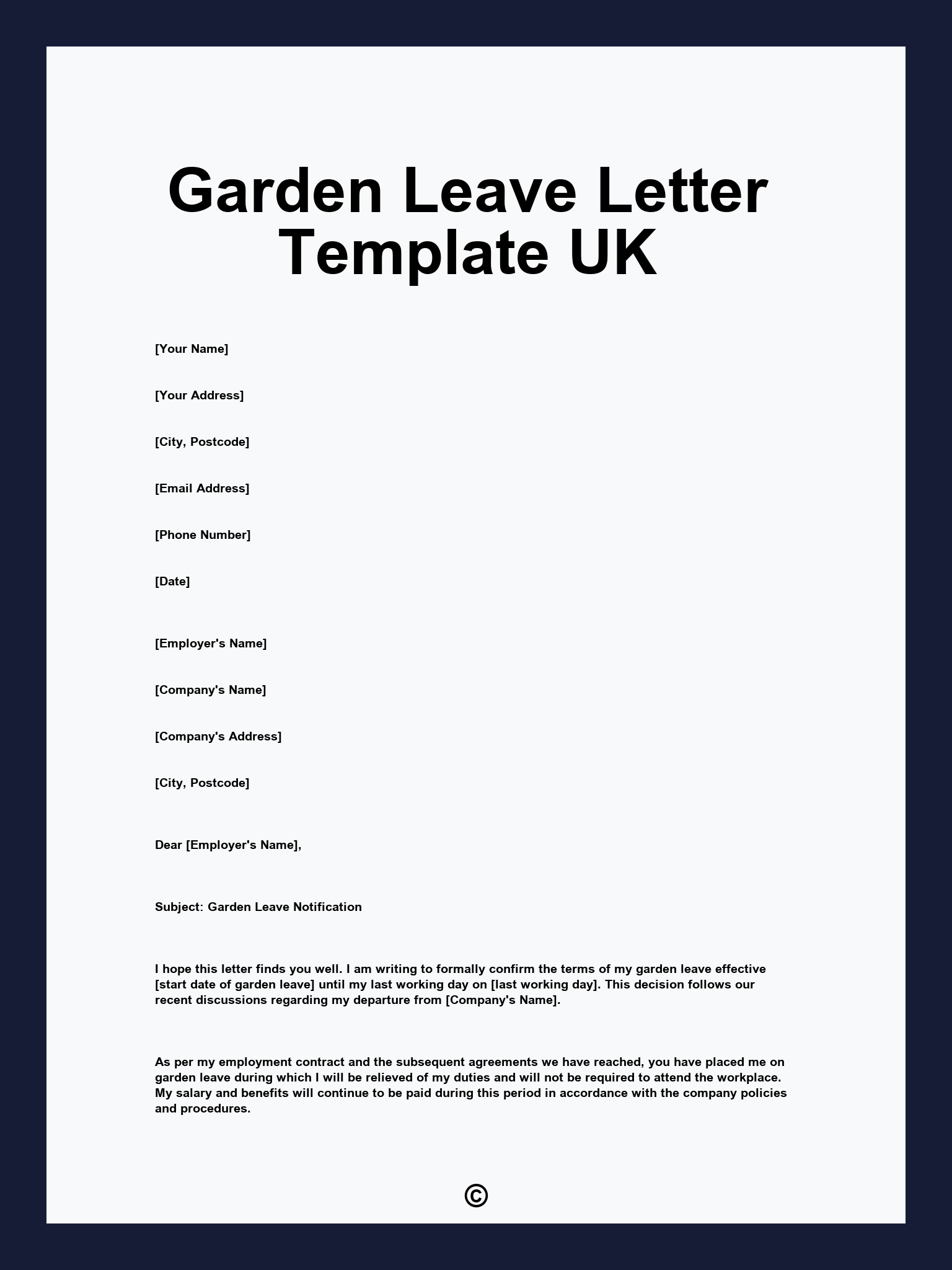 Garden Leave Letter Template UK