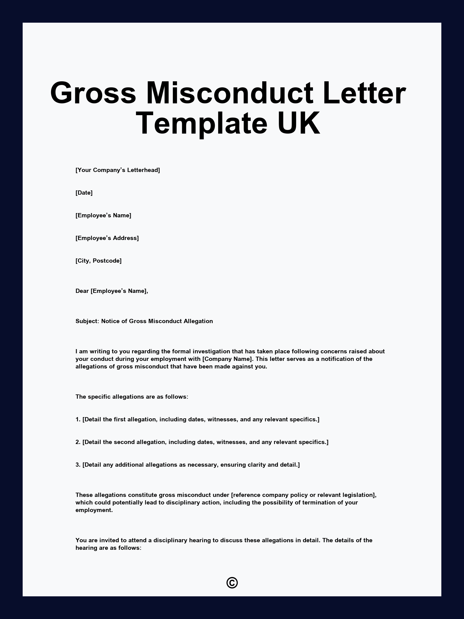 Gross Misconduct Letter Template UK