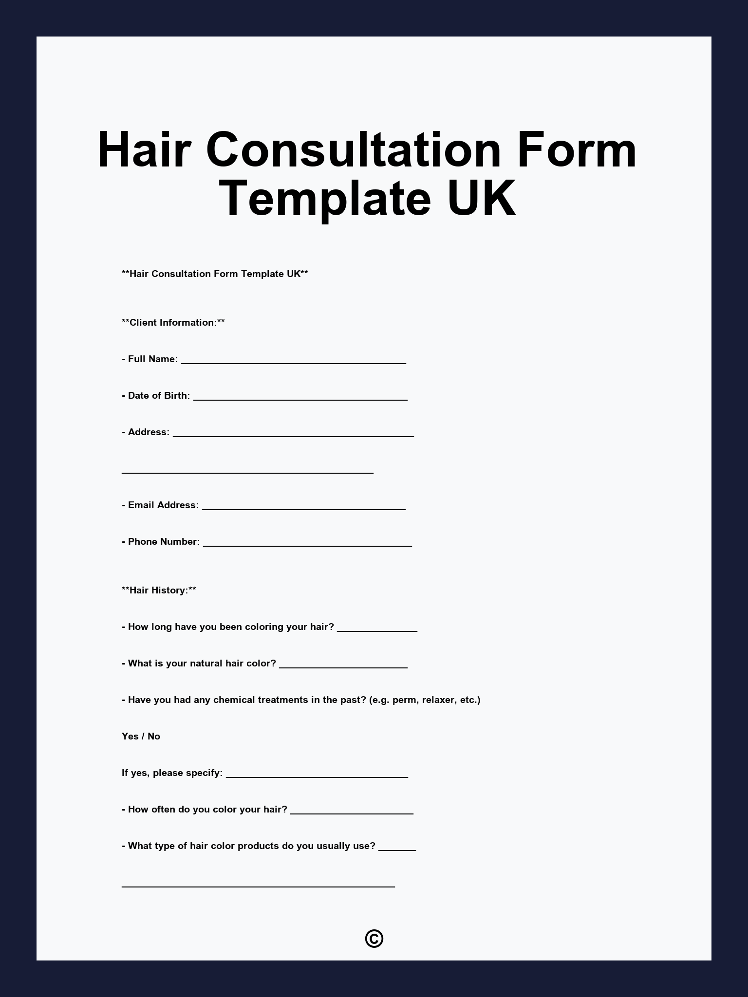 Hair Consultation Form Template UK