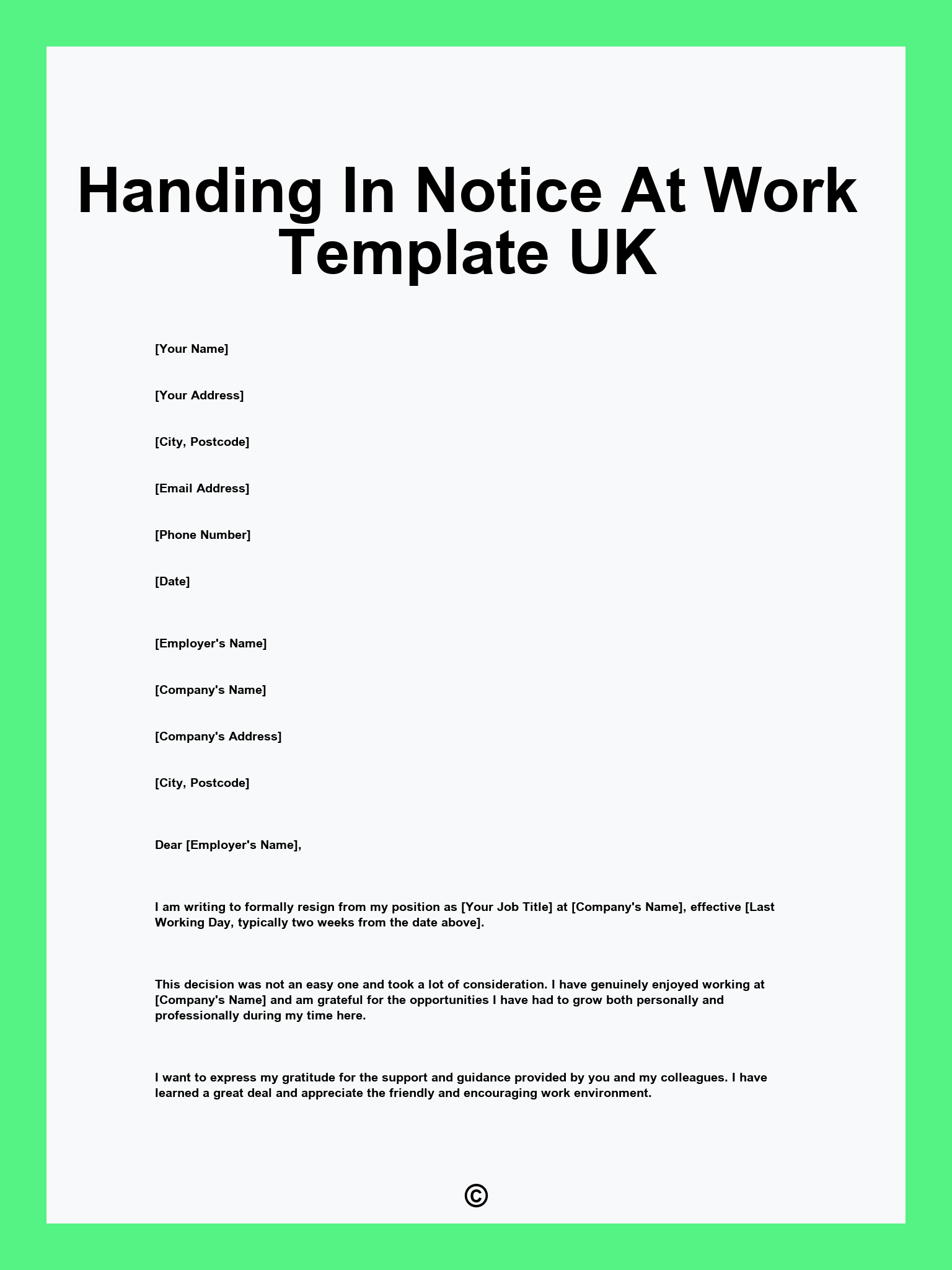 Handing In Notice At Work Template UK