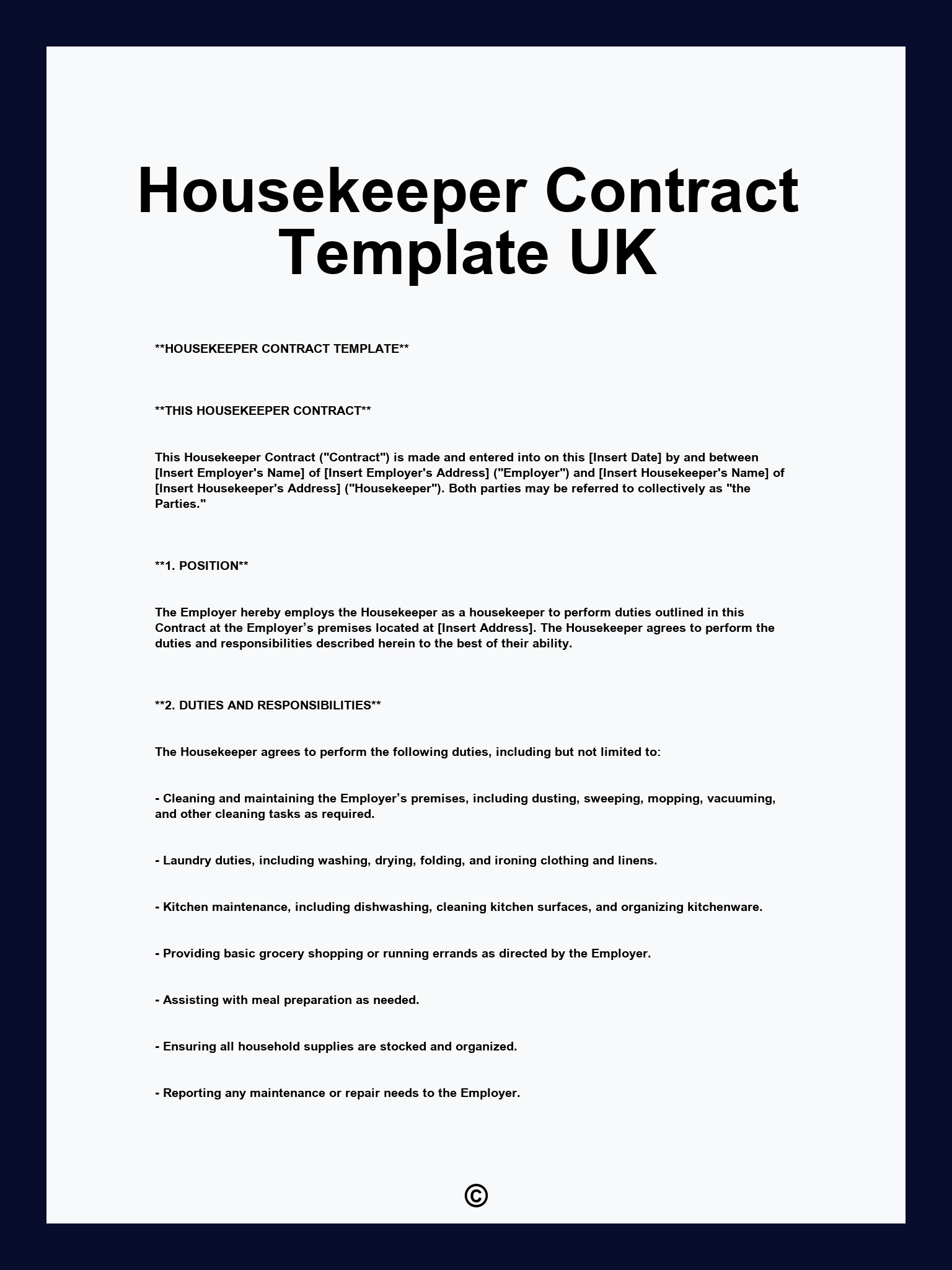 Housekeeper Contract Template UK