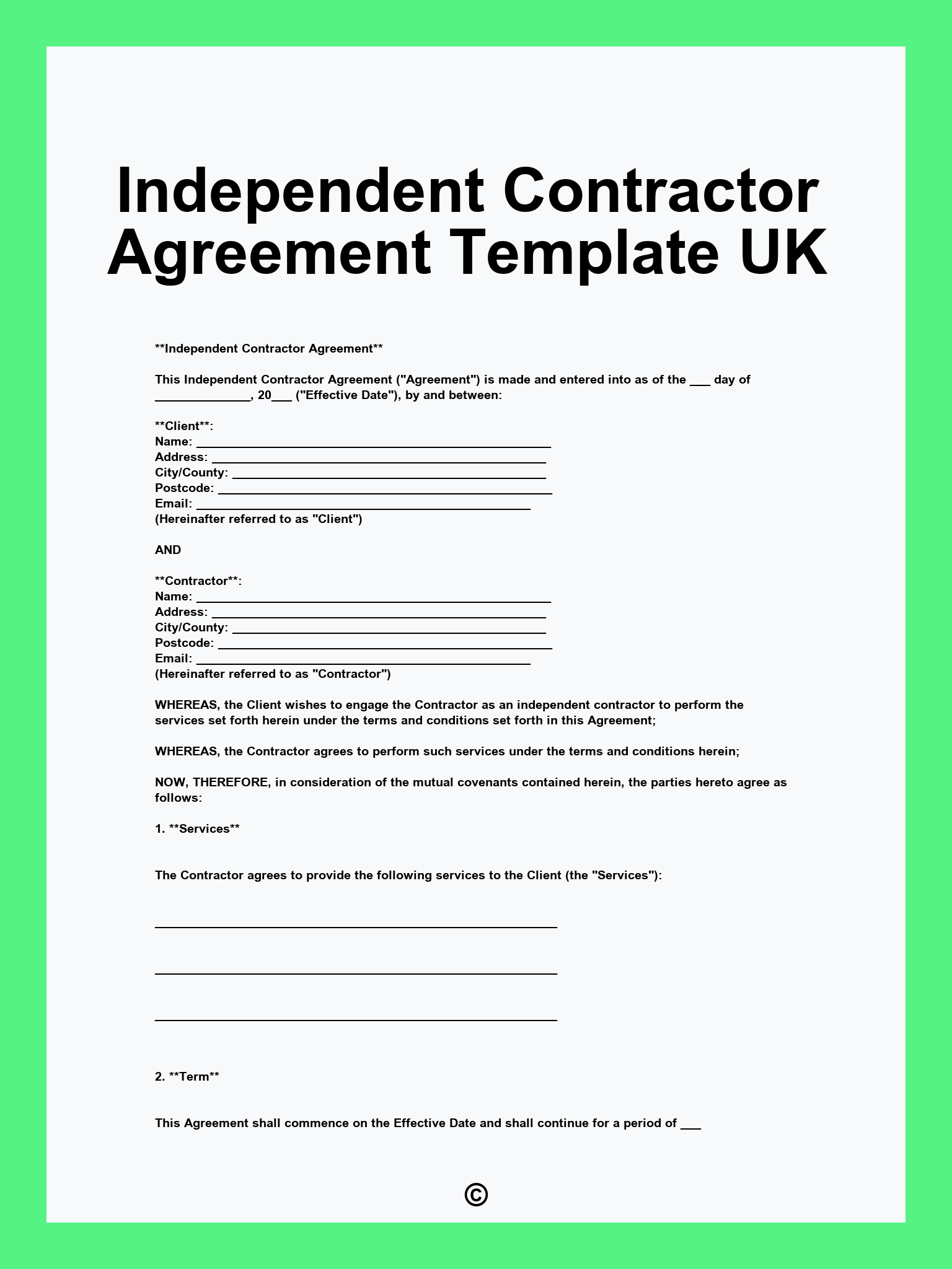 Independent Contractor Agreement Template UK