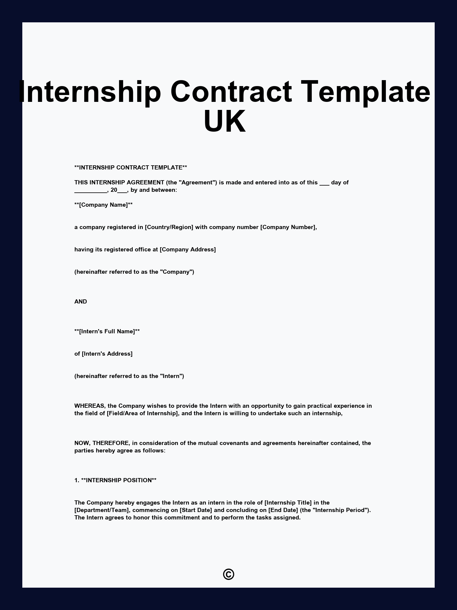 Internship Contract Template UK