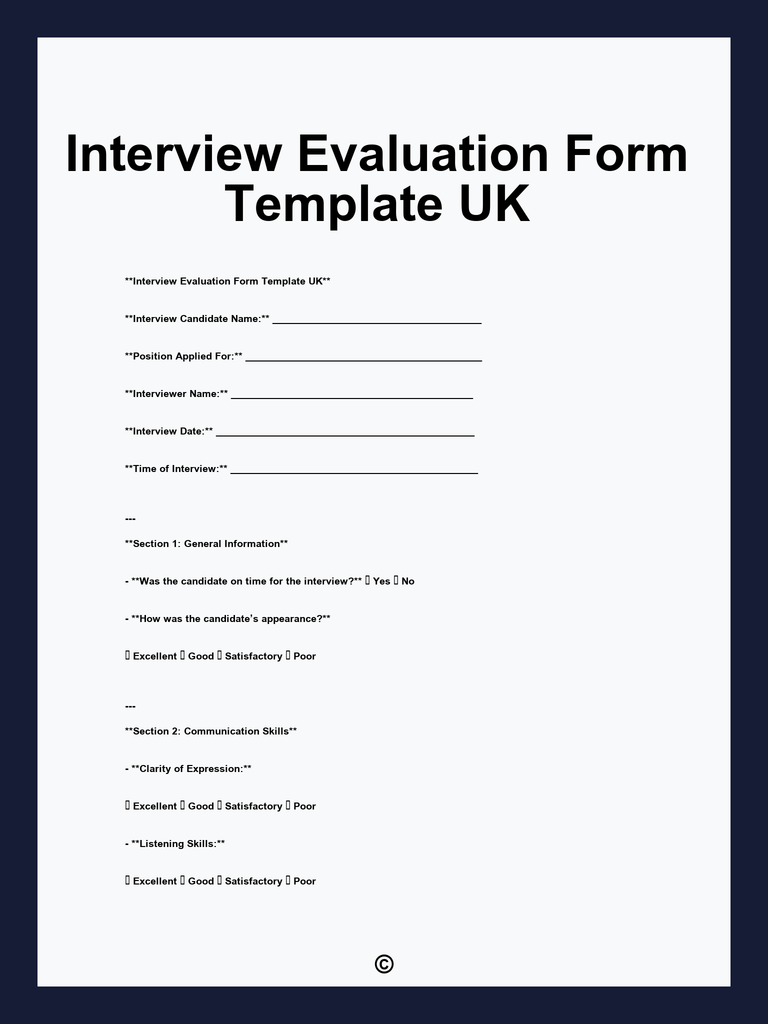 Interview Evaluation Form Template UK