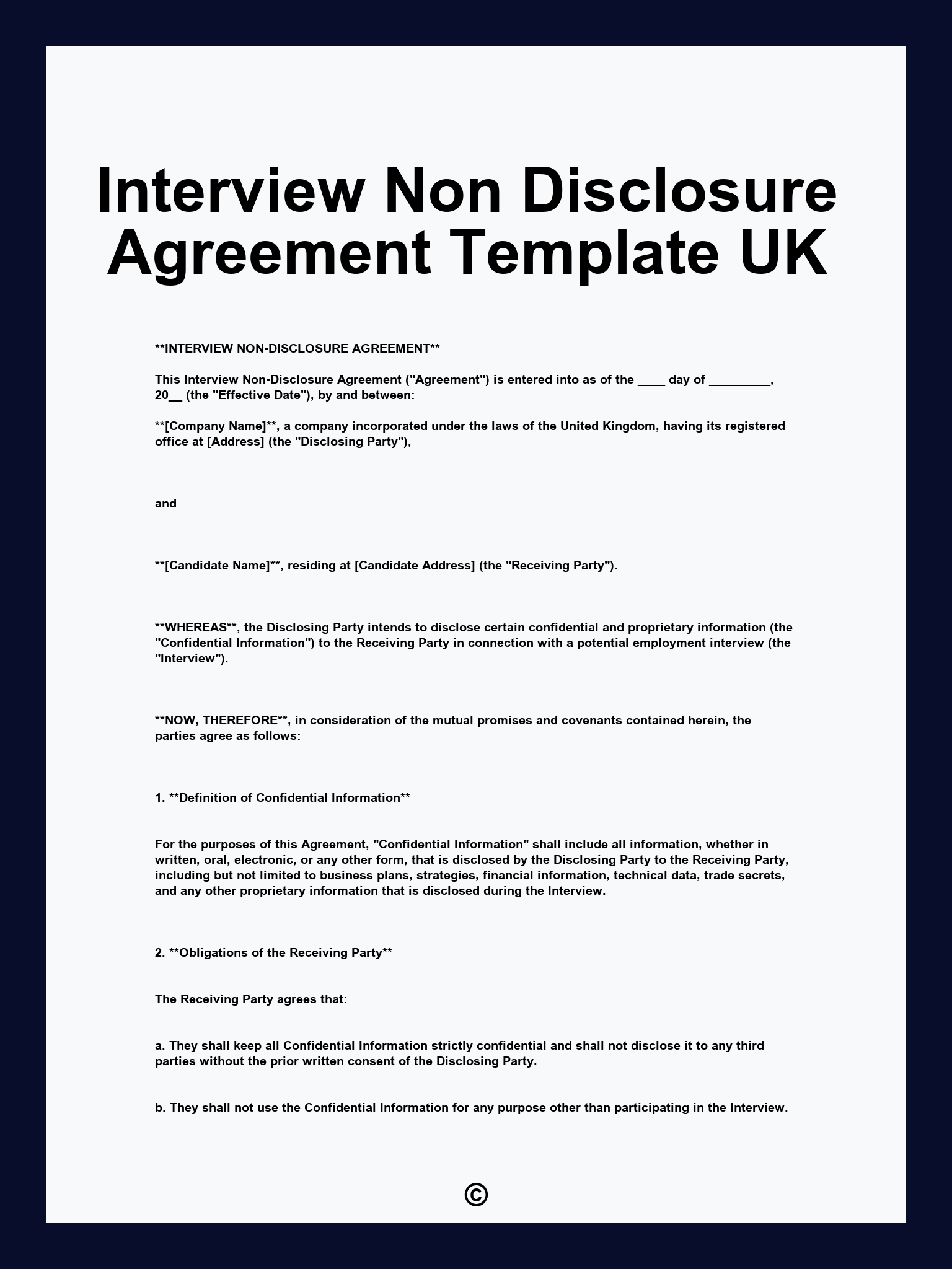 Interview Non Disclosure Agreement Template UK