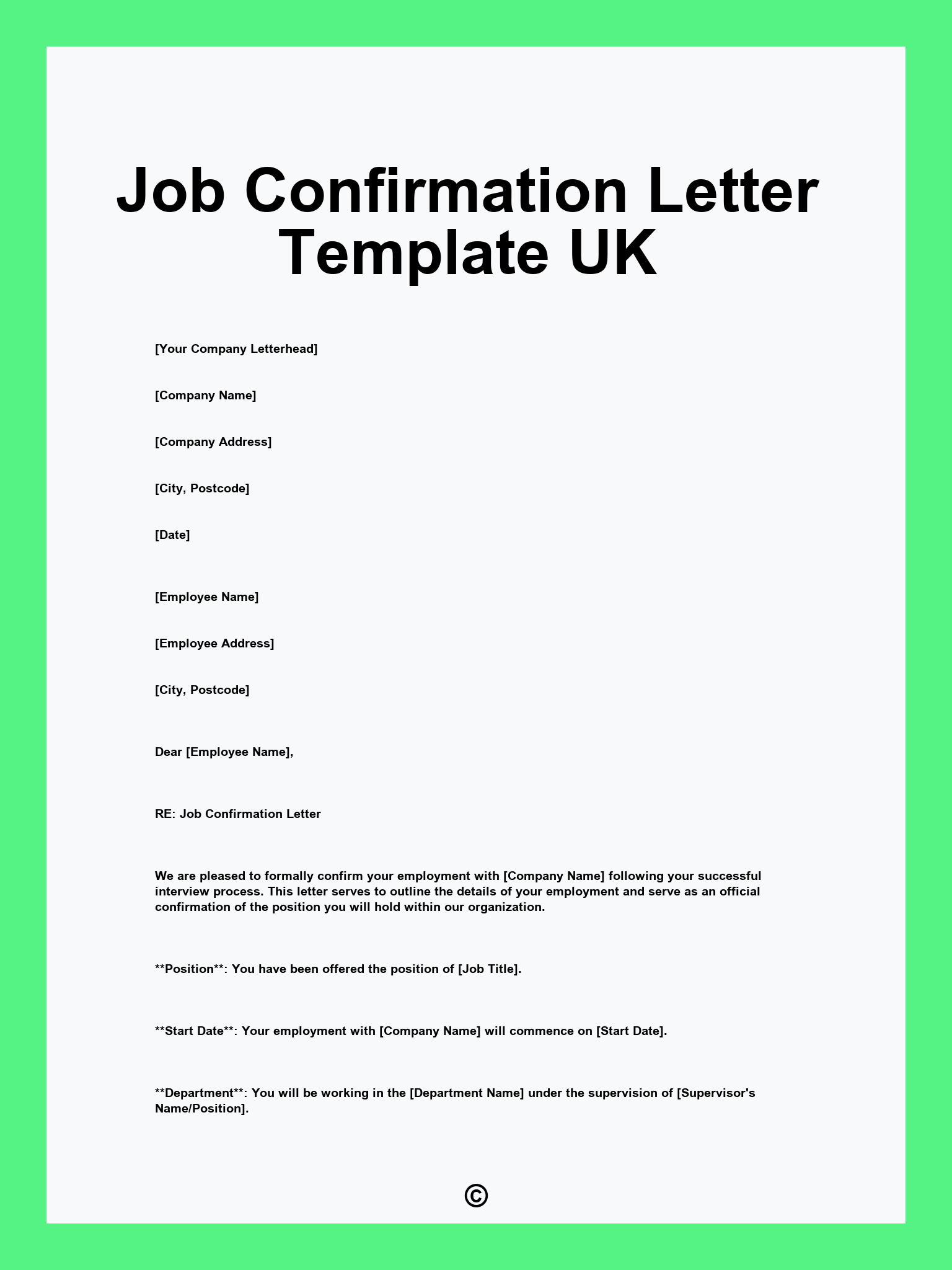 Job Confirmation Letter Template UK