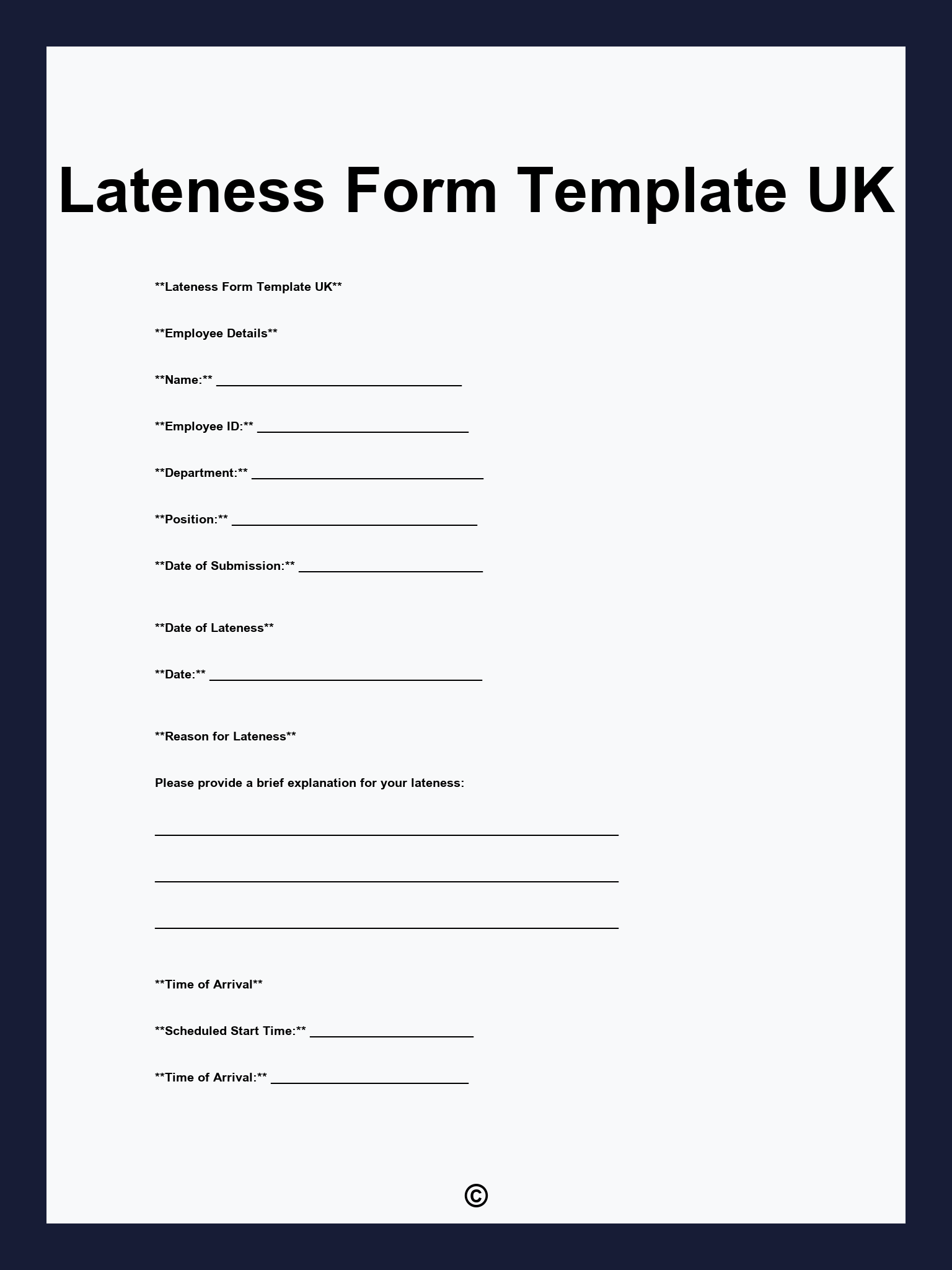 Lateness Form Template UK