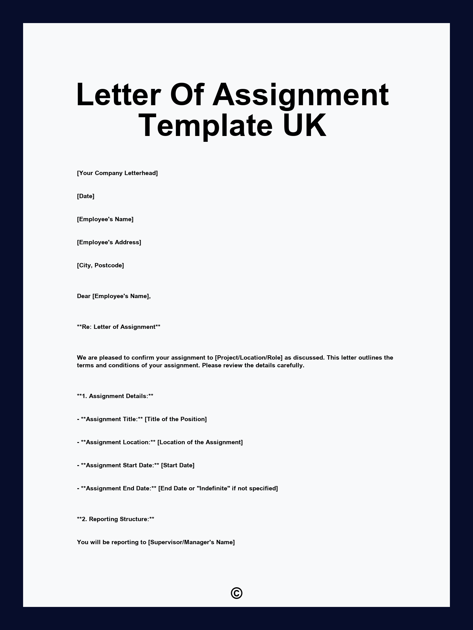 Letter Of Assignment Template UK