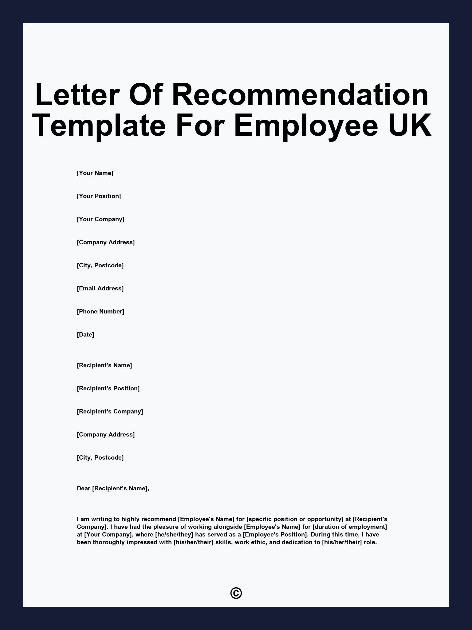 Letter Of Recommendation Template For Employee UK