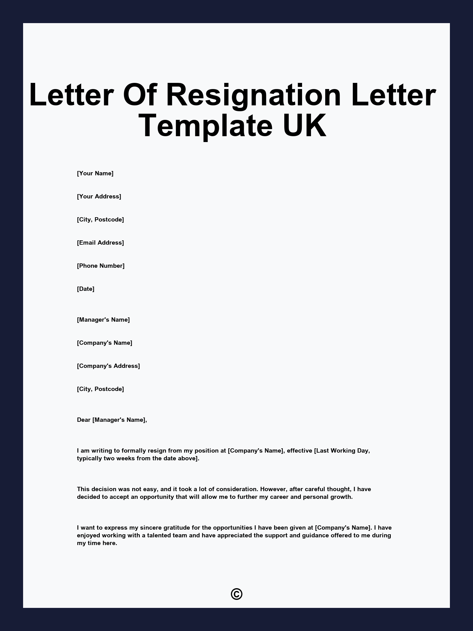 Letter Of Resignation Letter Template UK