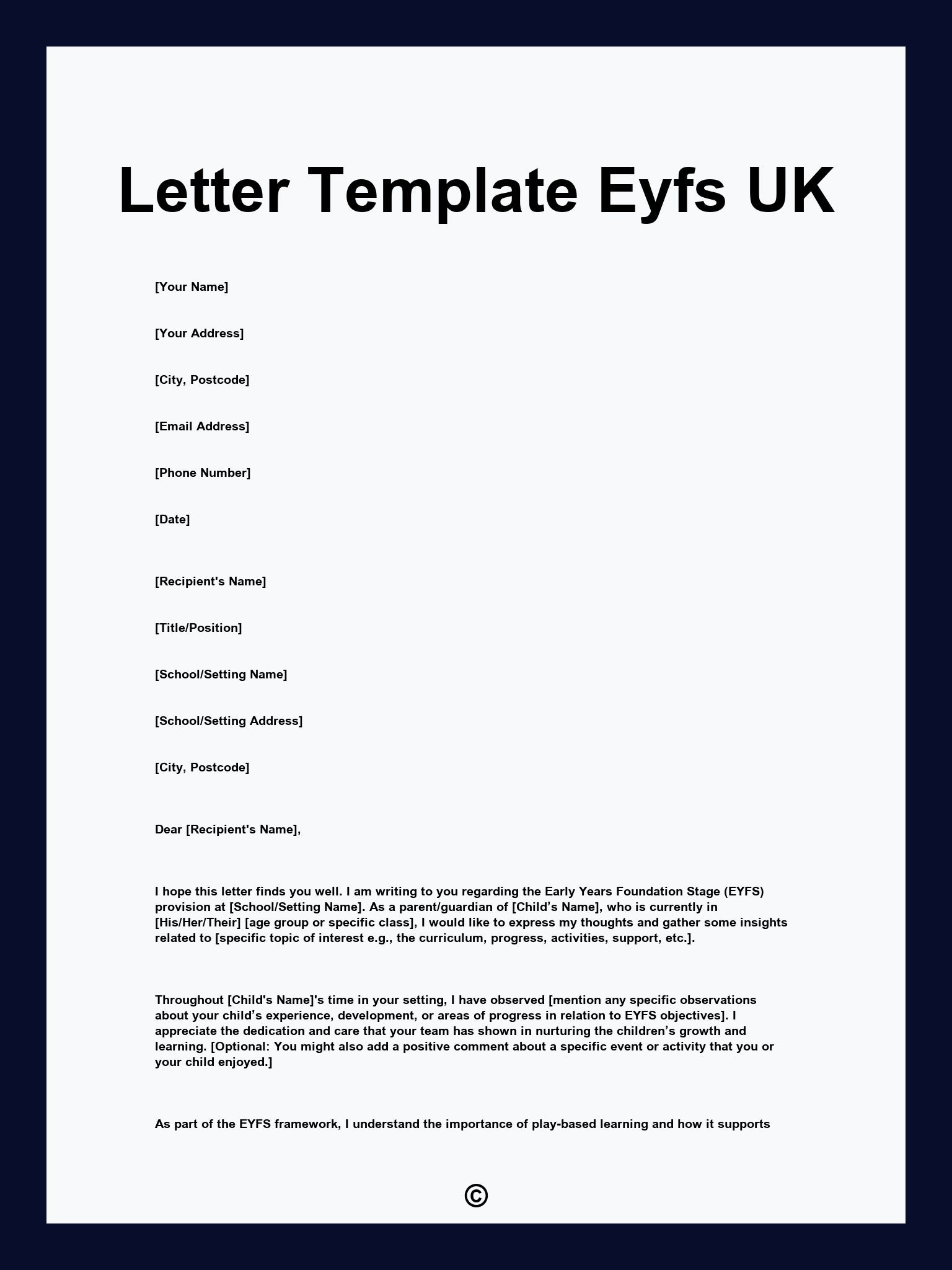 Letter Template Eyfs UK