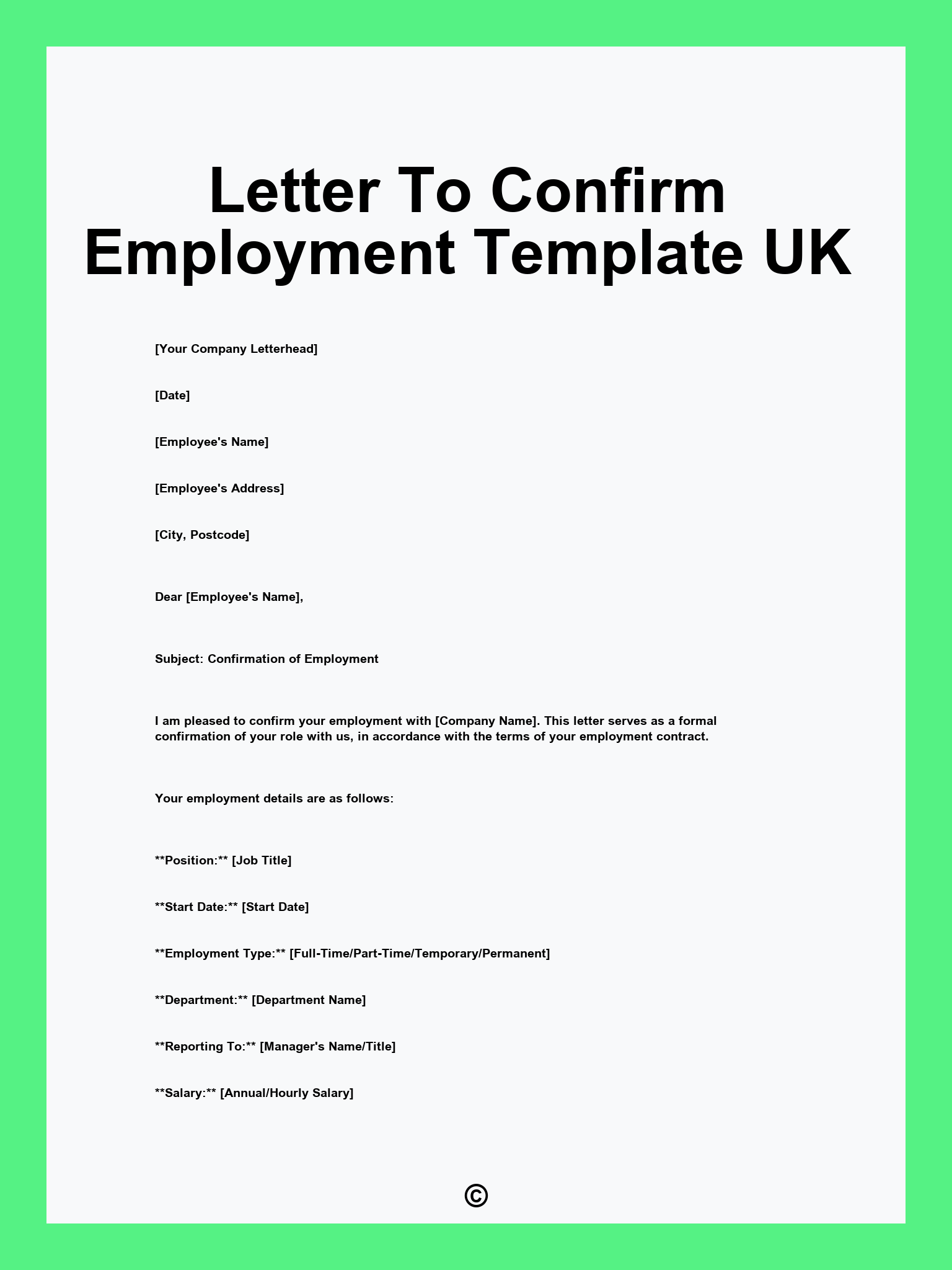 Letter To Confirm Employment Template UK