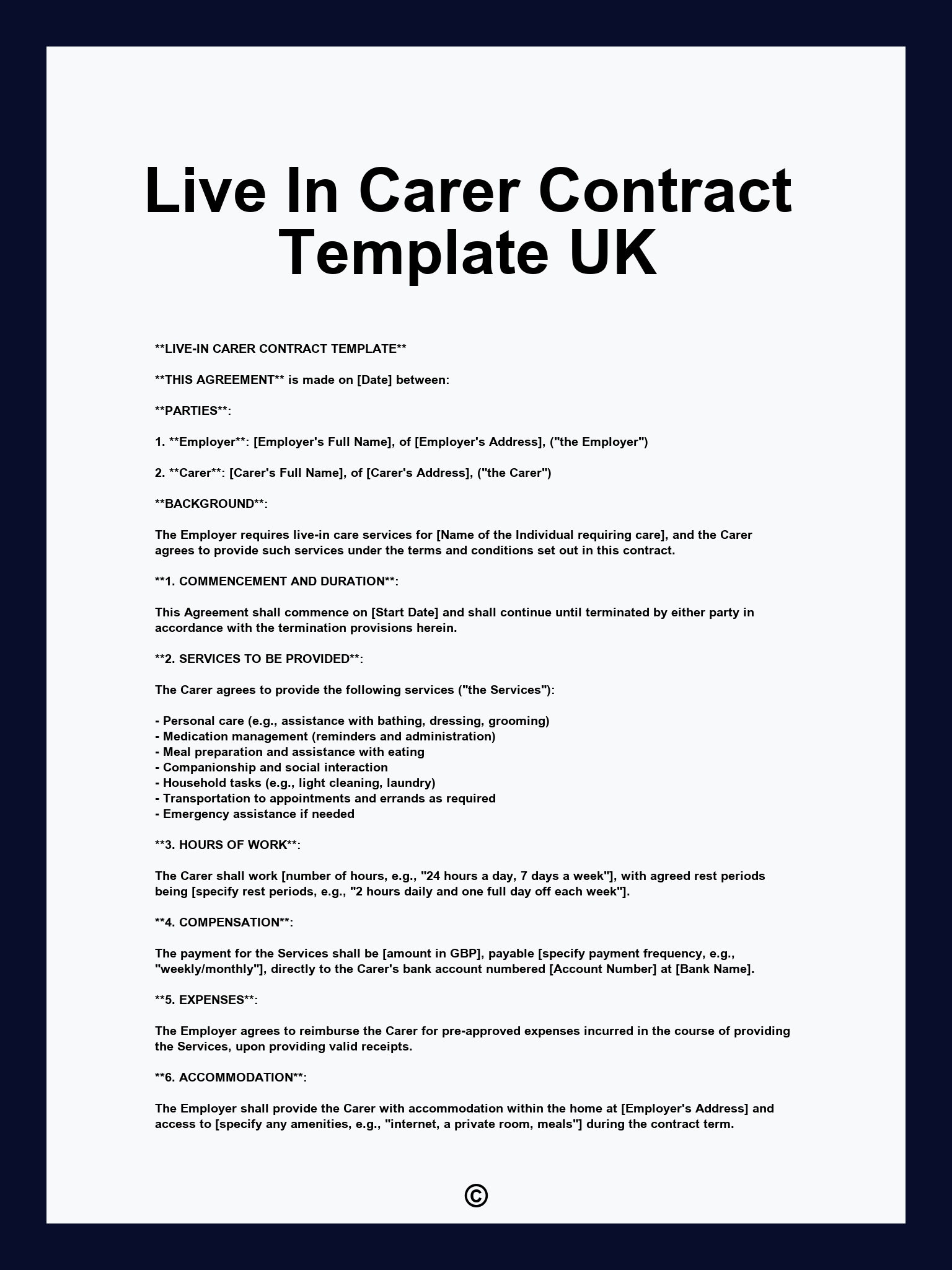 Live In Carer Contract Template UK