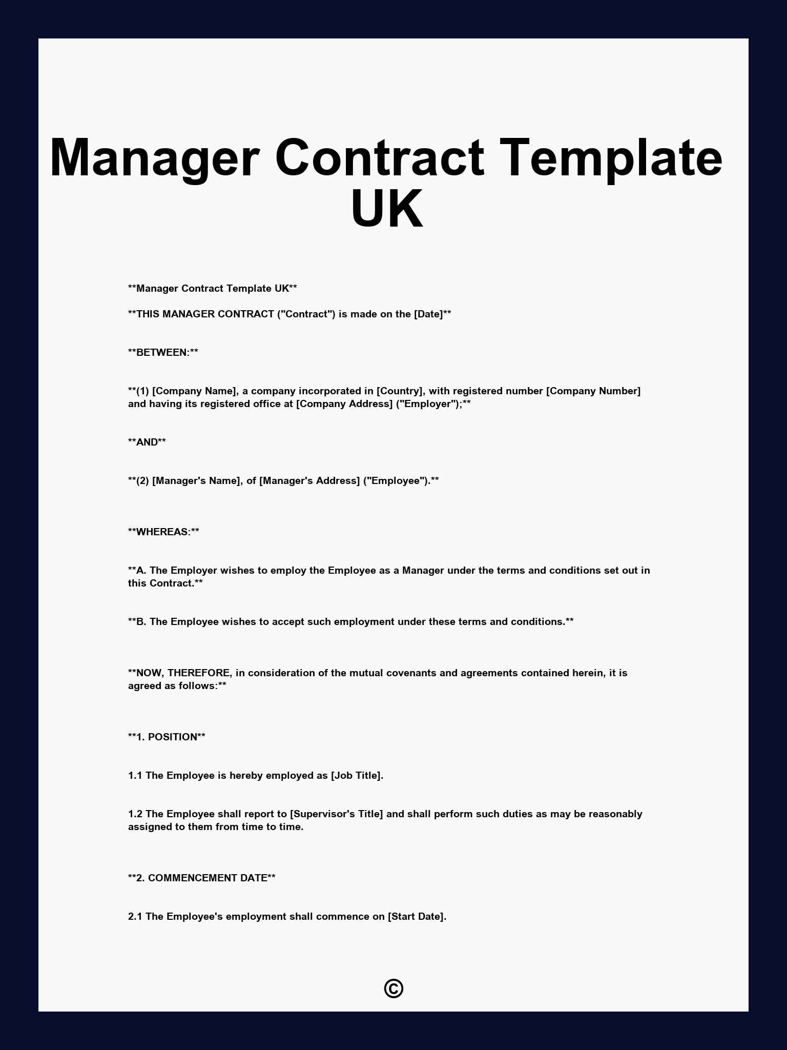 Manager Contract Template UK