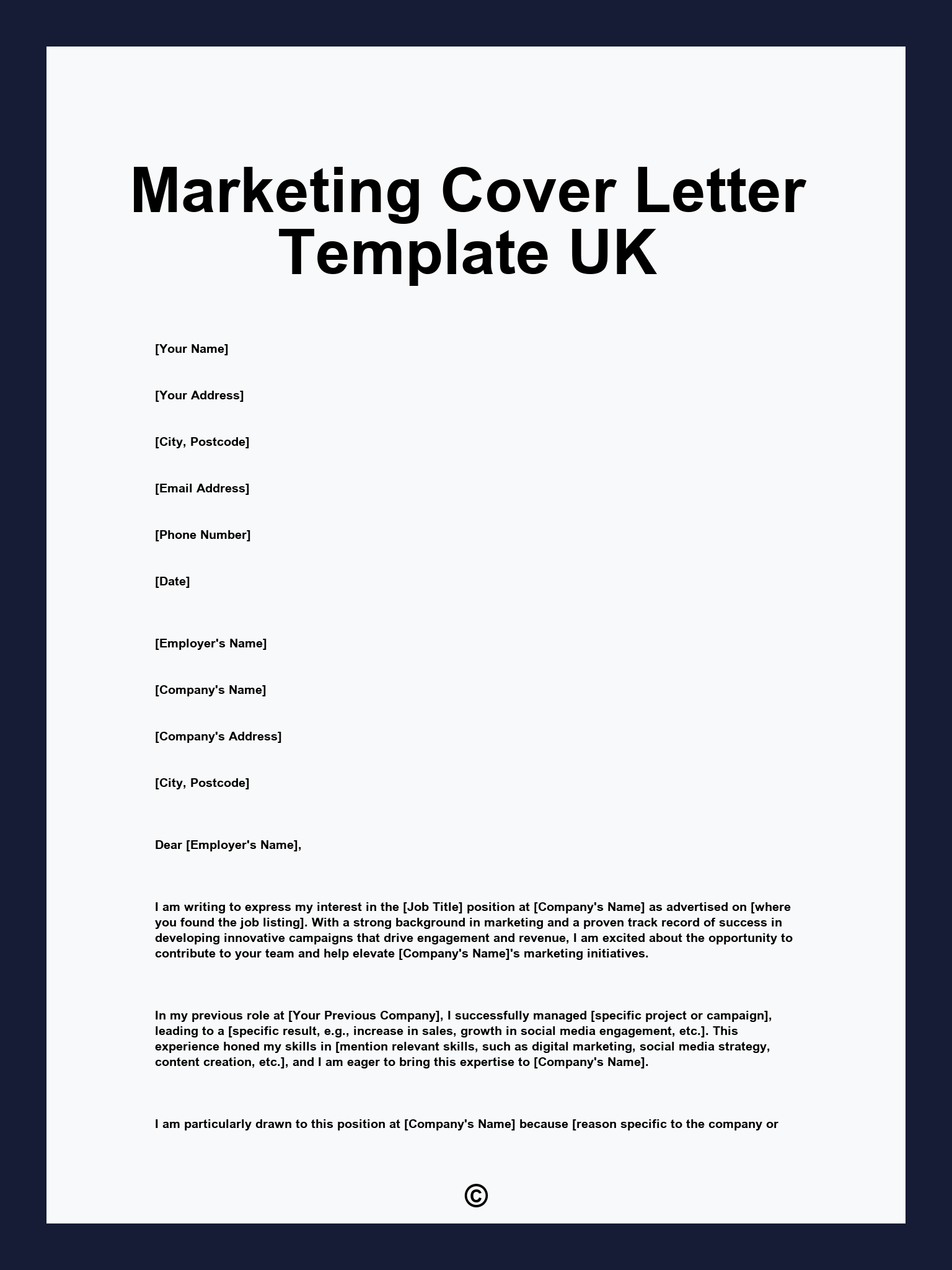 Marketing Cover Letter Template UK